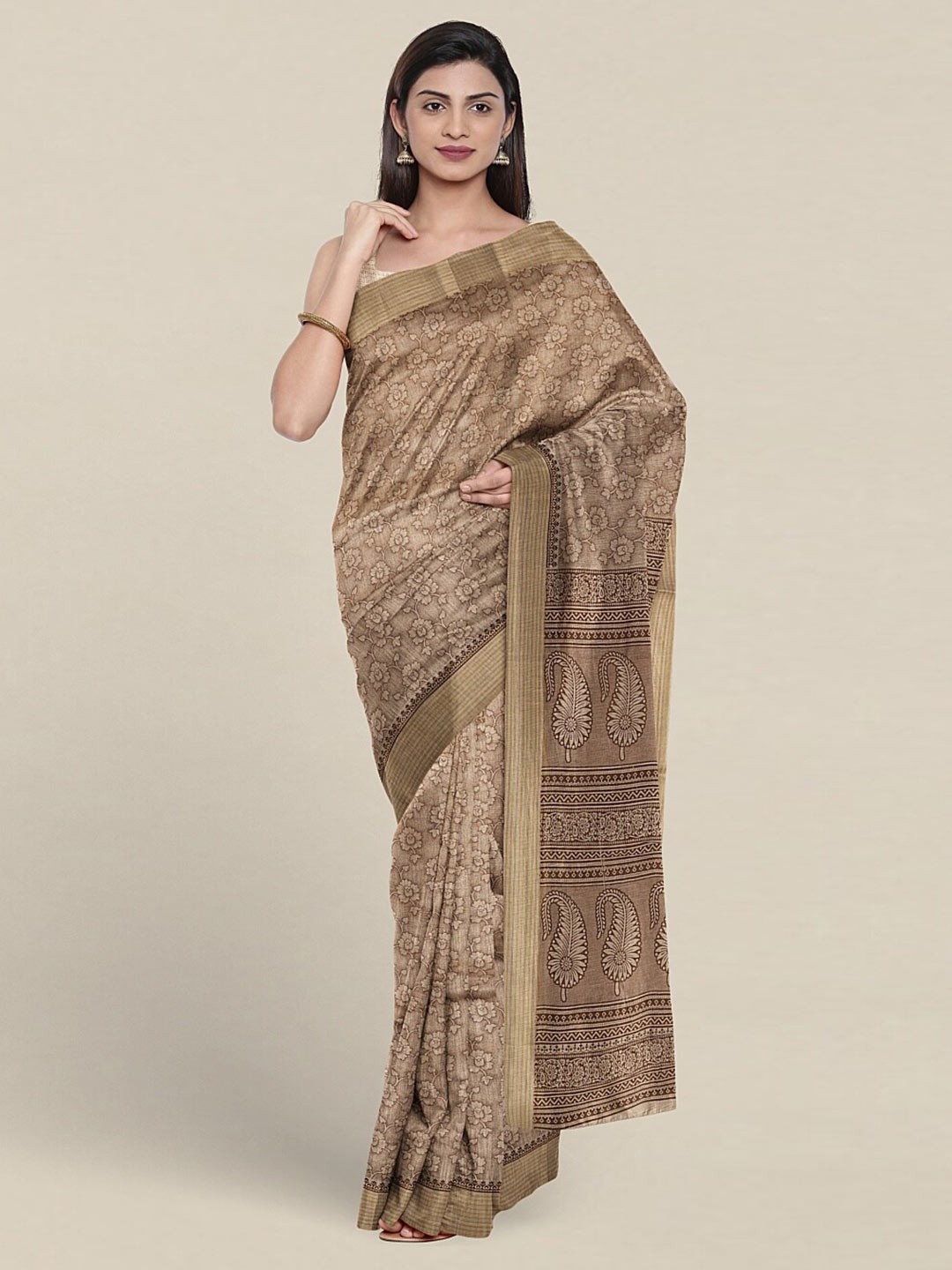 

Pothys Floral Printed Zari Pure Cotton Saree, Brown