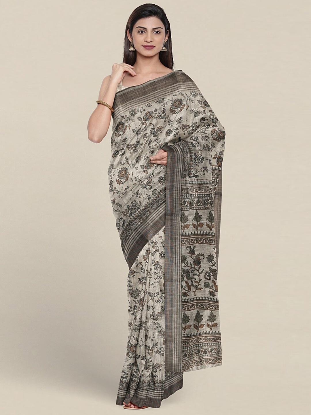 

Pothys Floral Printed Pure Cotton Saree, Grey