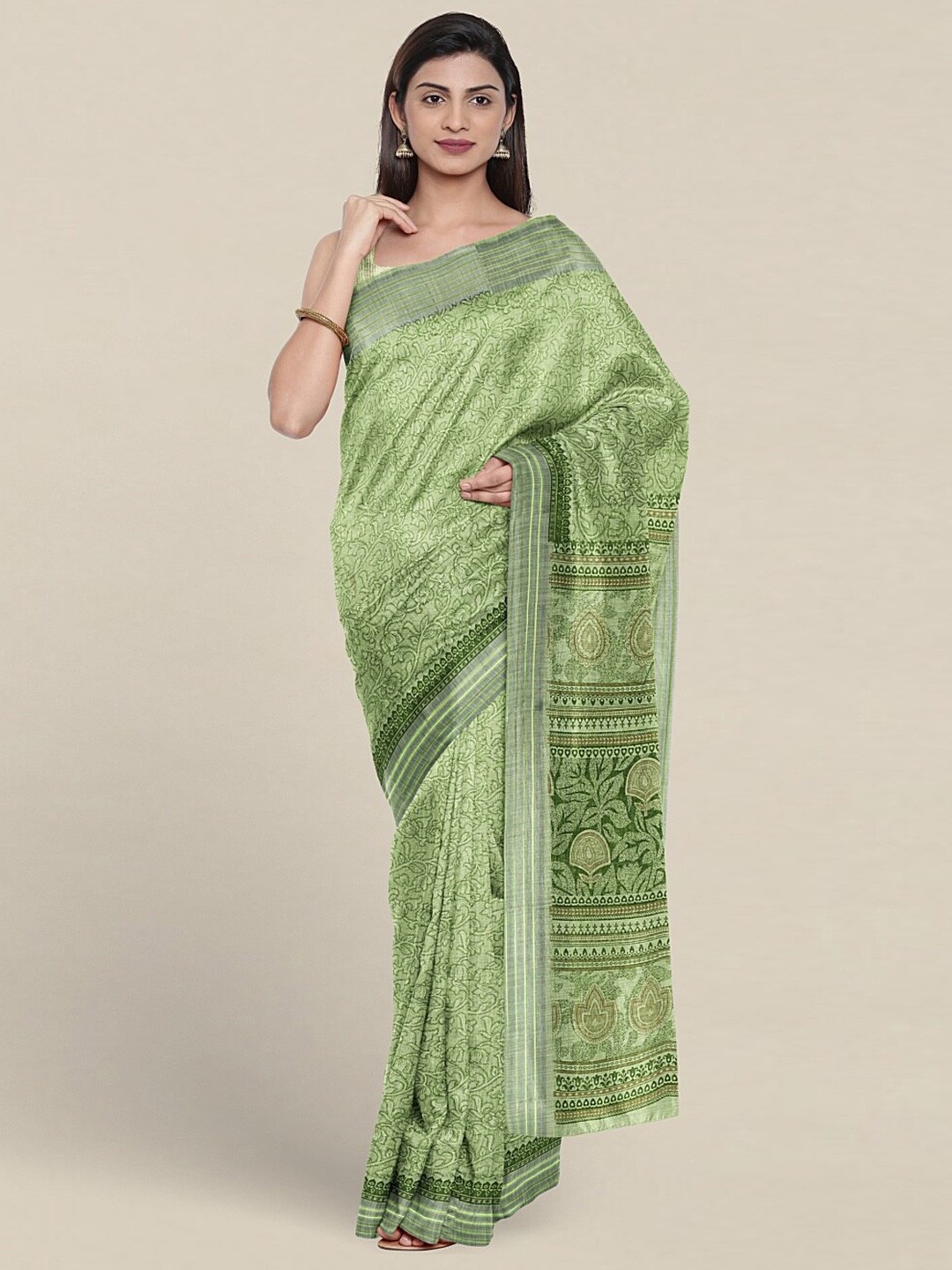 

Pothys Floral Printed Pure Cotton Saree, Green
