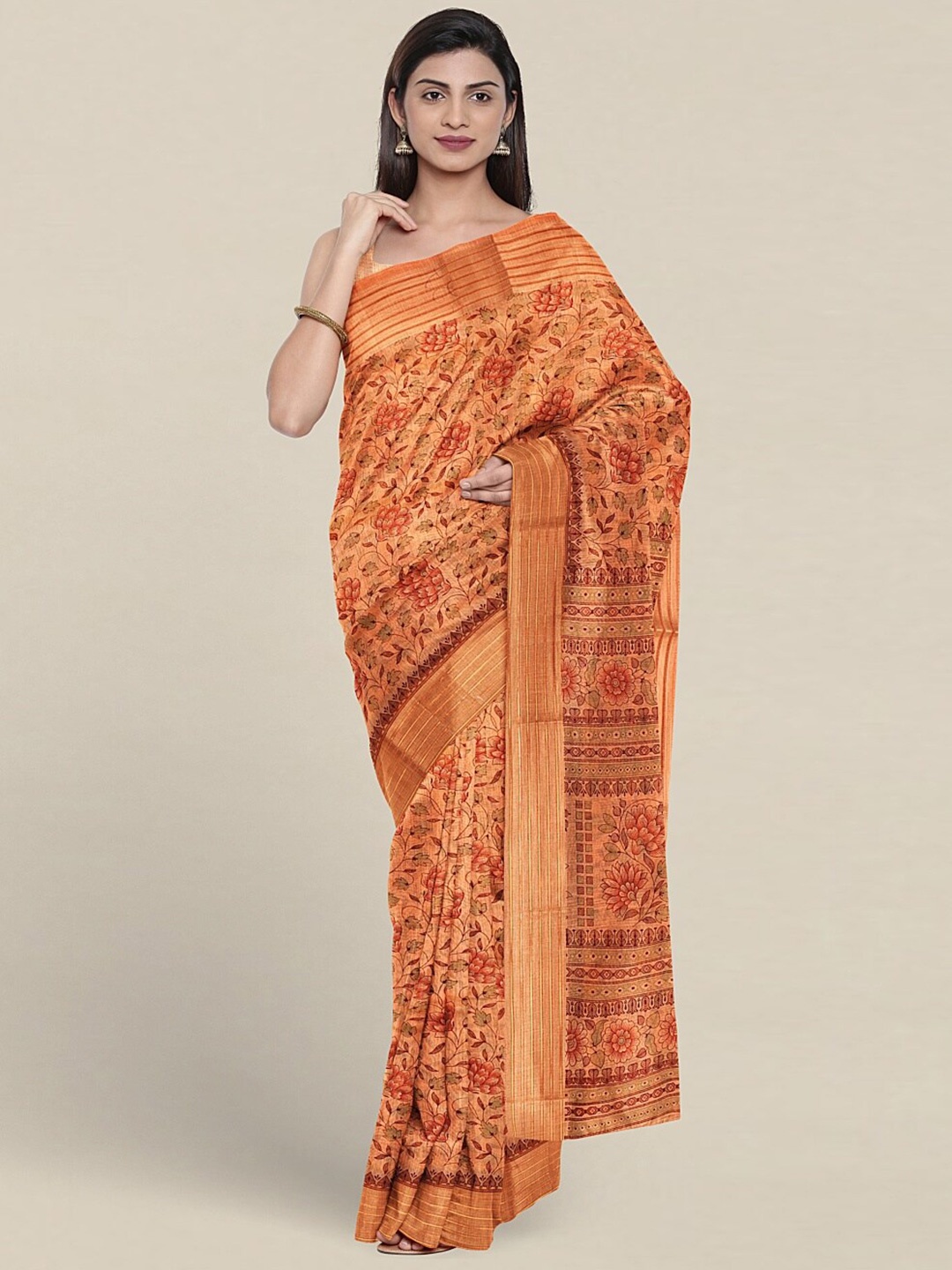 

Pothys Floral Printed Pure Cotton Saree, Orange