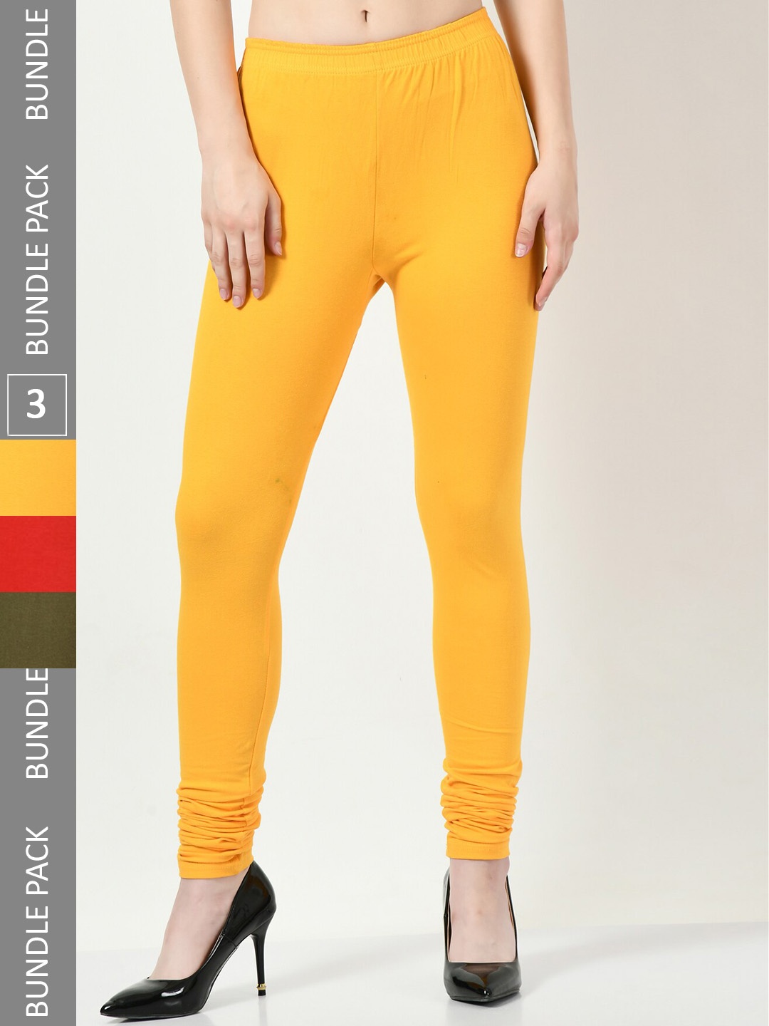 

BAESD Pack Of 3 Churidar-Length Cotton Lycra Leggings, Yellow