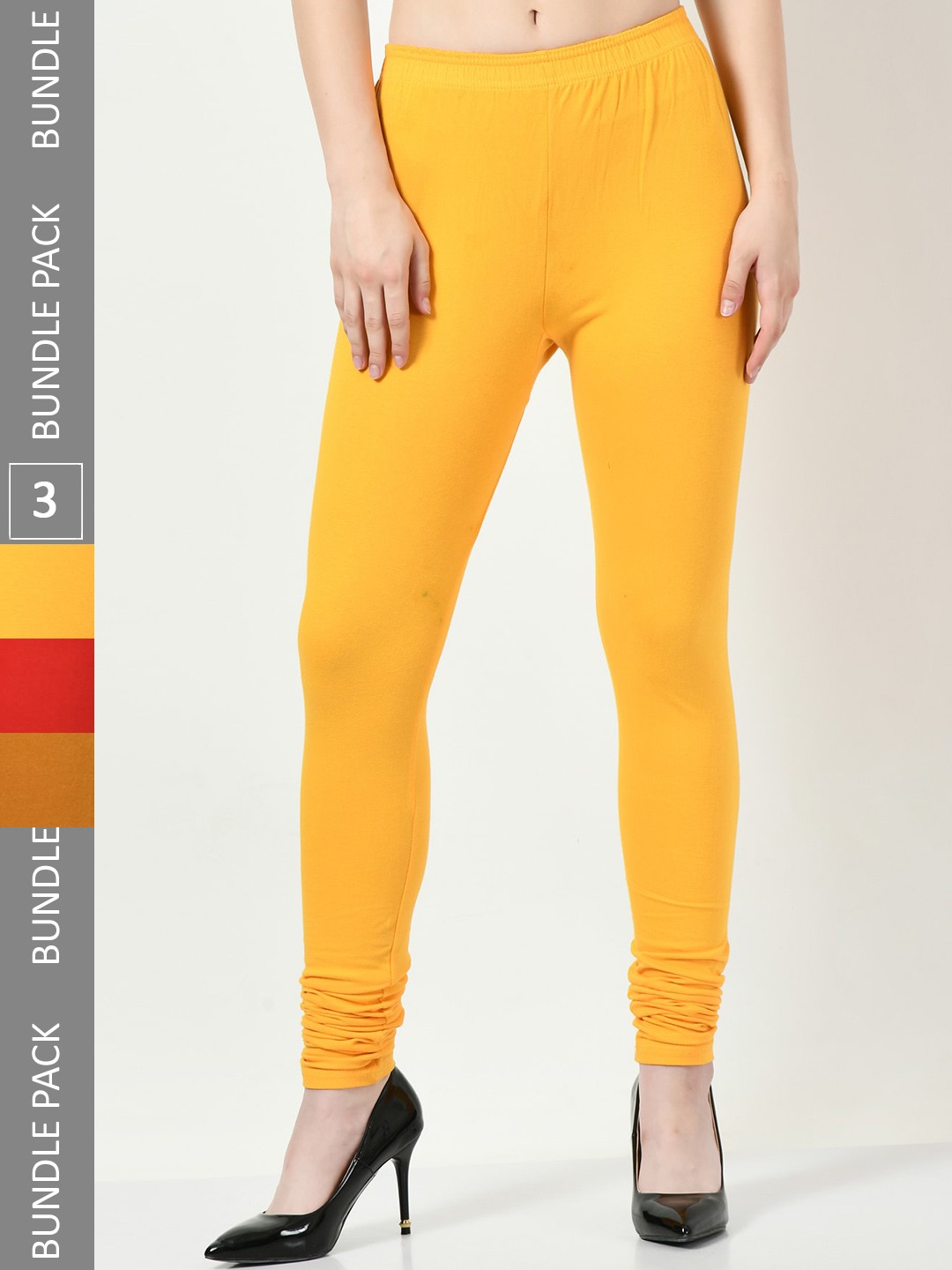 

BAESD Women Pack Of 3 Slim-Fit Churidar-Length Leggings, Yellow