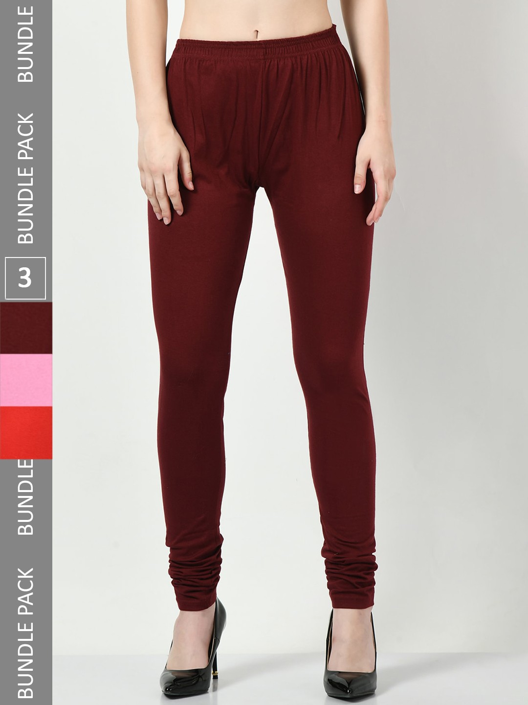 

BAESD Pack Of 3 Slim-Fit Churidar-Length Leggings, Maroon