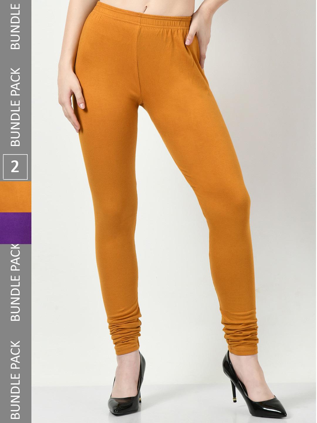 

BAESD Women Pack Of 2 Slim-Fit Soft Churidar-Length Cotton Leggings, Purple