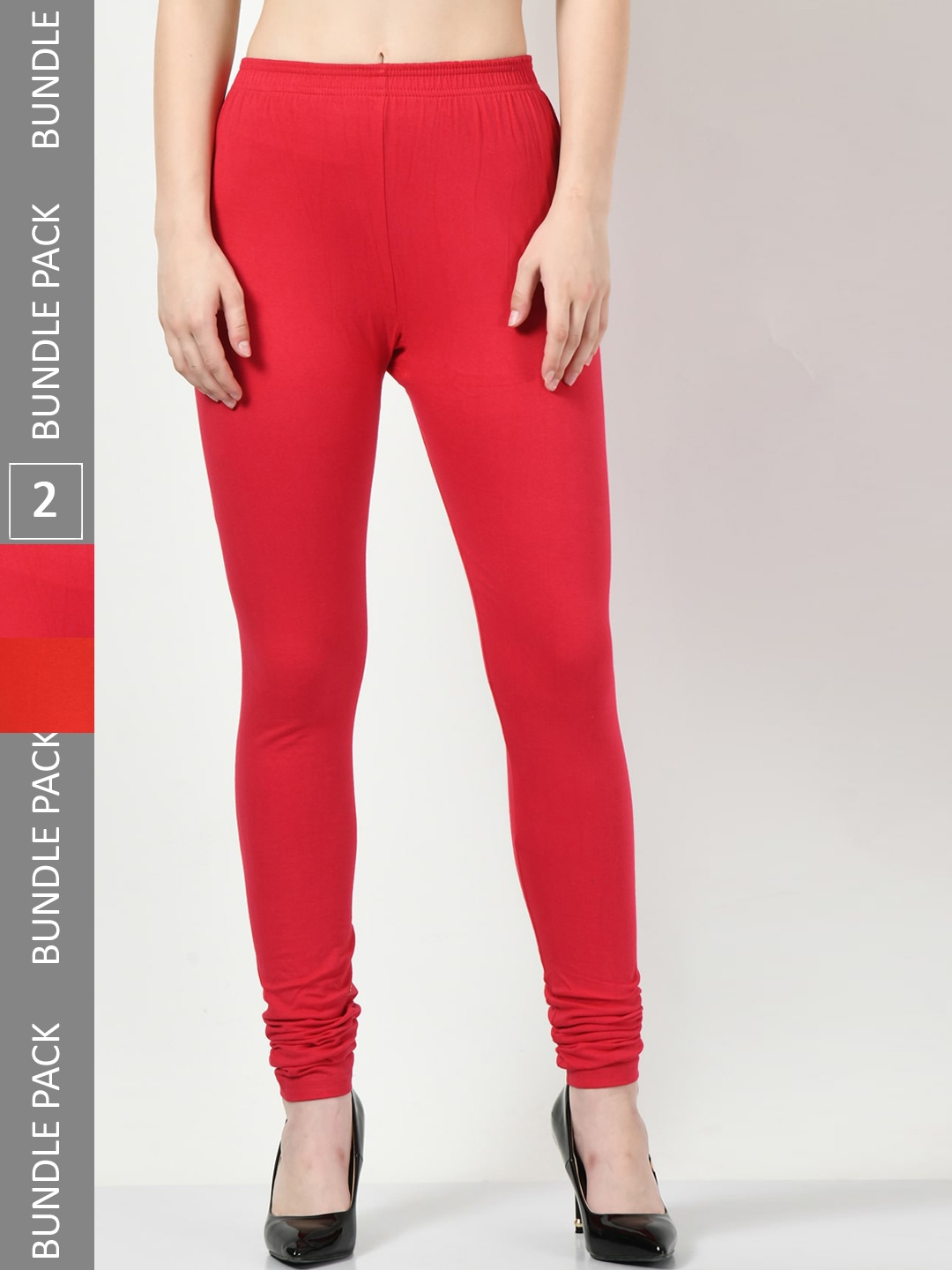 

BAESD Pack Of 2 Churidar-Length Slim-Fit Leggings, Red