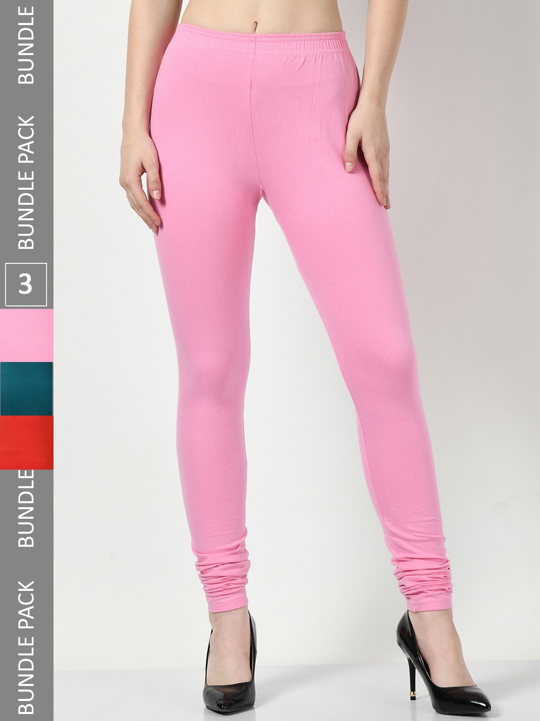 

BAESD Pack Of 3 Slim-Fit Soft Churidar-Length Cotton Leggings, Pink