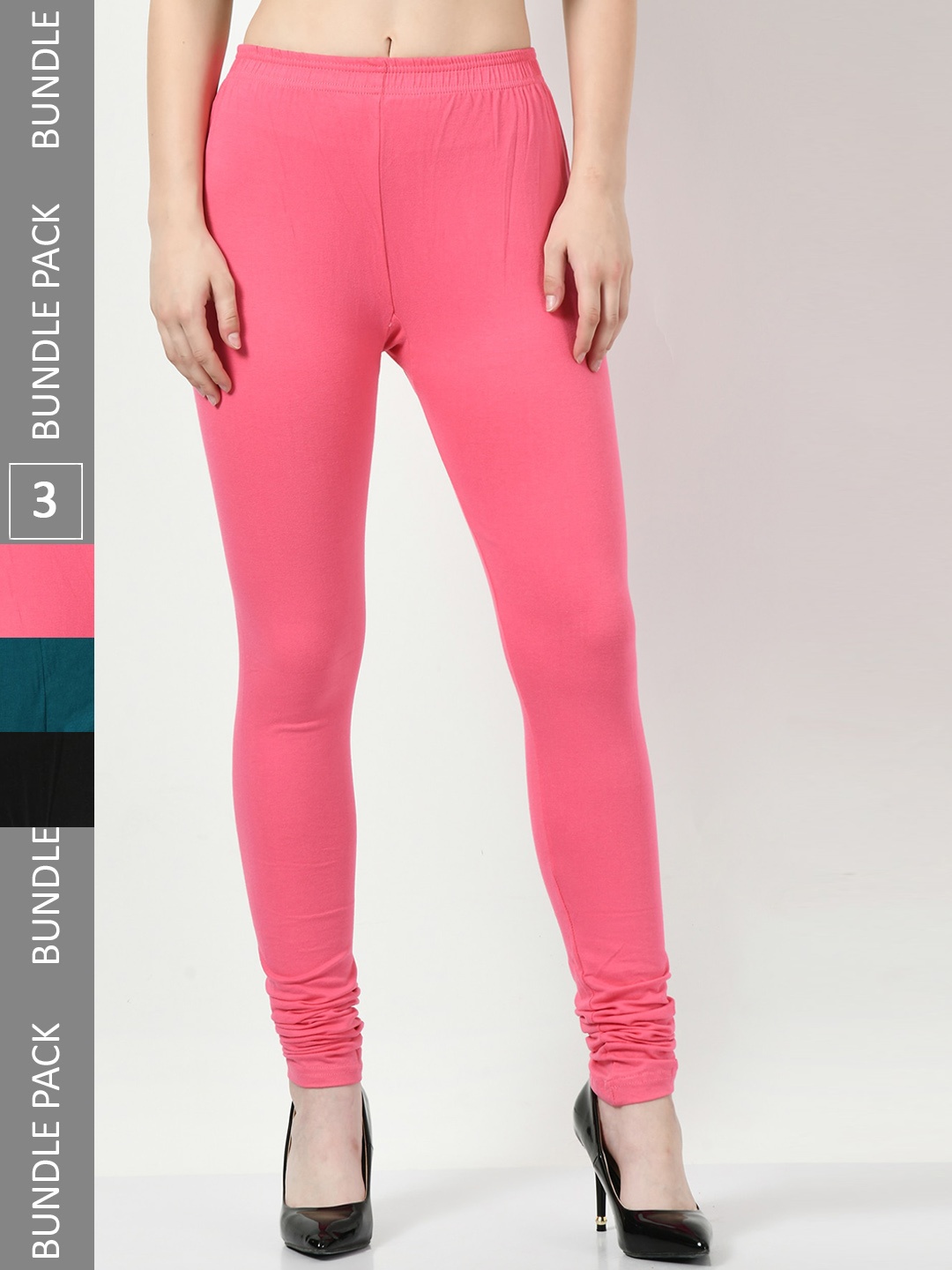 

BAESD Pack Of 3 Slim-Fit Soft Churidar-Length Leggings, Pink