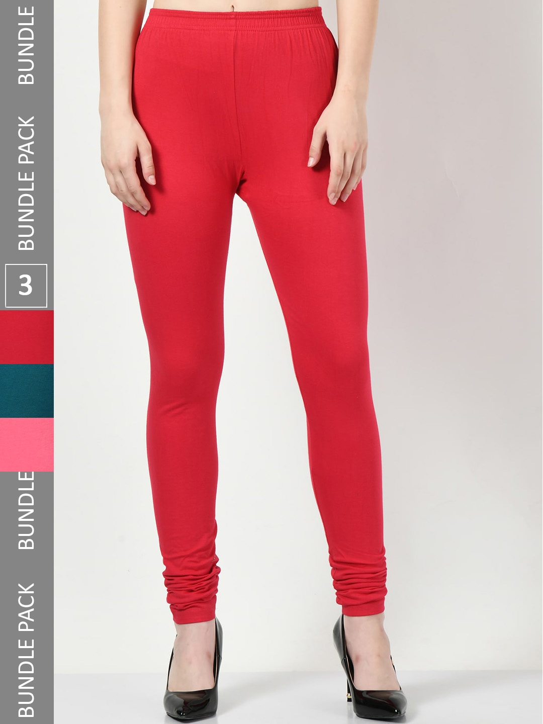 

BAESD Women Pack Of 3 Slim-Fit Churidar-Length Leggings, Red