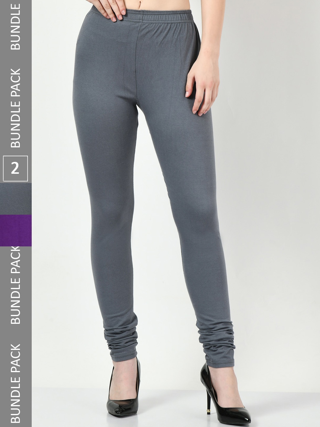 

BAESD Pack Of 2 Churidar-Length Cotton Lycra Leggings, Grey