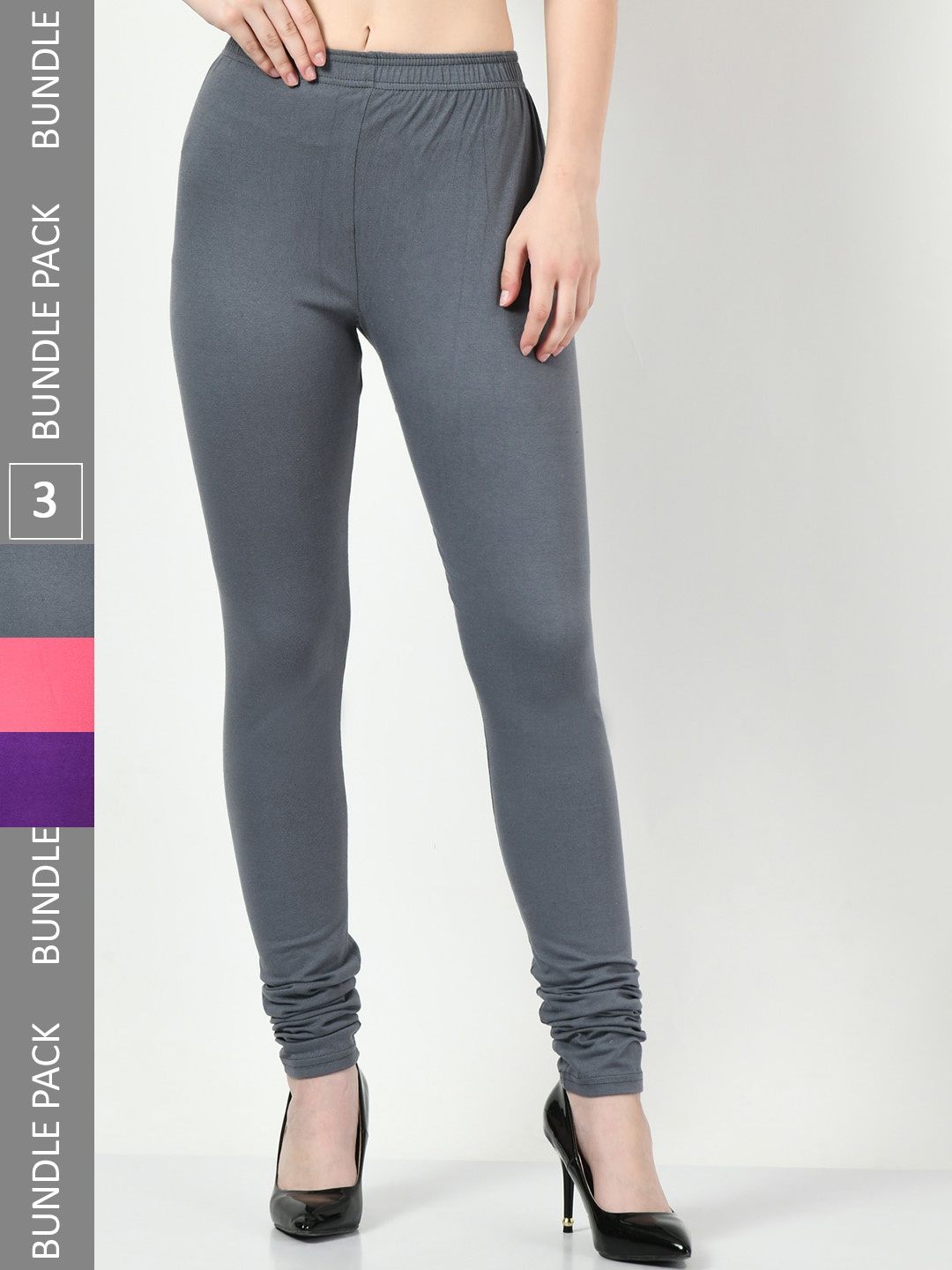 

BAESD Pack Of 3 Soft Cotton Lycra Churidar-Length Leggings, Grey