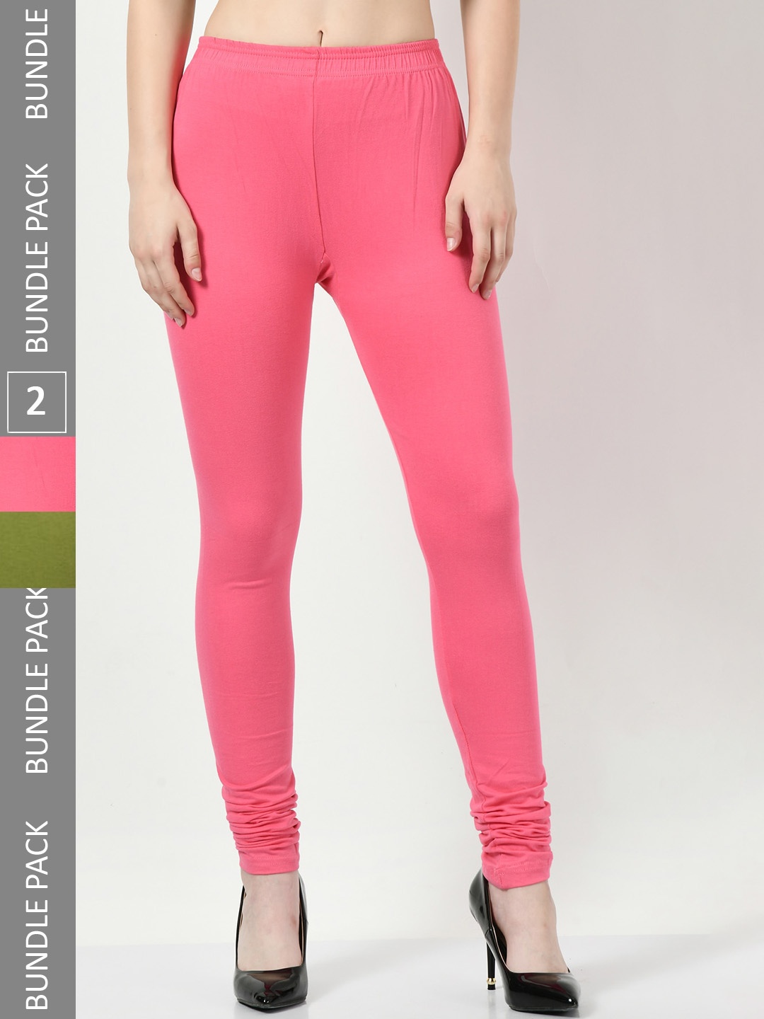 

BAESD Women Pack Of 2 Slim-Fit Soft Churidar-Length Cotton Lycra Leggings, Pink
