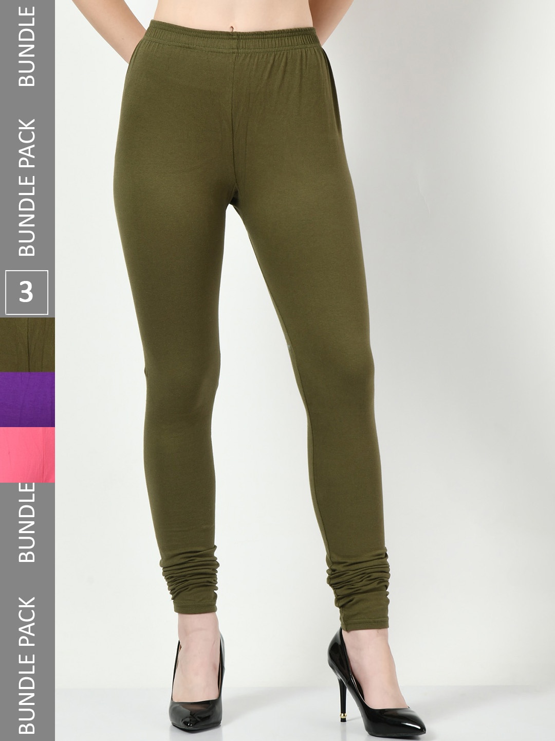 

BAESD Pack Of 3 Slim-Fit Churidar-Length Cotton Lycra Leggings, Purple