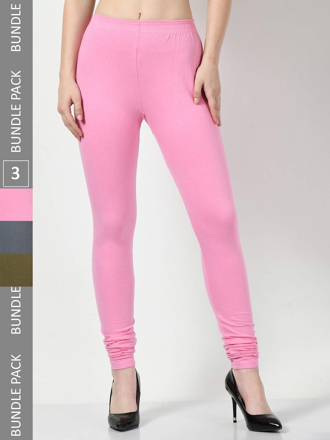 

BAESD Pack of 3 Cotton Lycra Churidar-Length Leggings, Pink