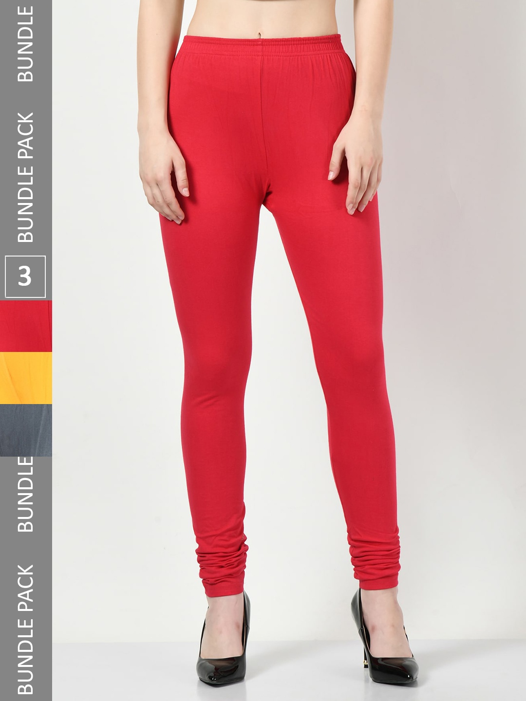

BAESD Pack Of 3 Churidar-Length Cotton Lycra Leggings, Red