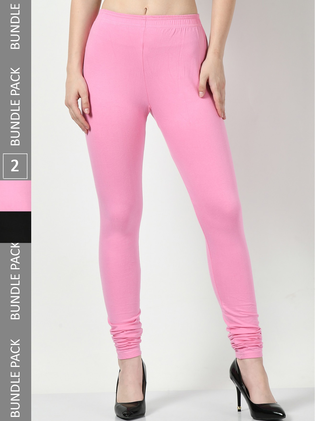 

BAESD Pack Of 2 Churidar Length Cotton Lycra Leggings, Pink