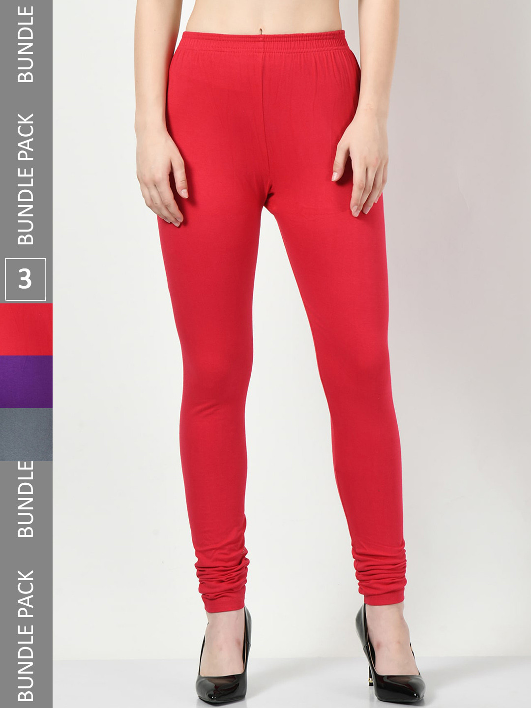 

BAESD Pack Of 3 Slim-Fit Soft Churidar-Length Leggings, Red