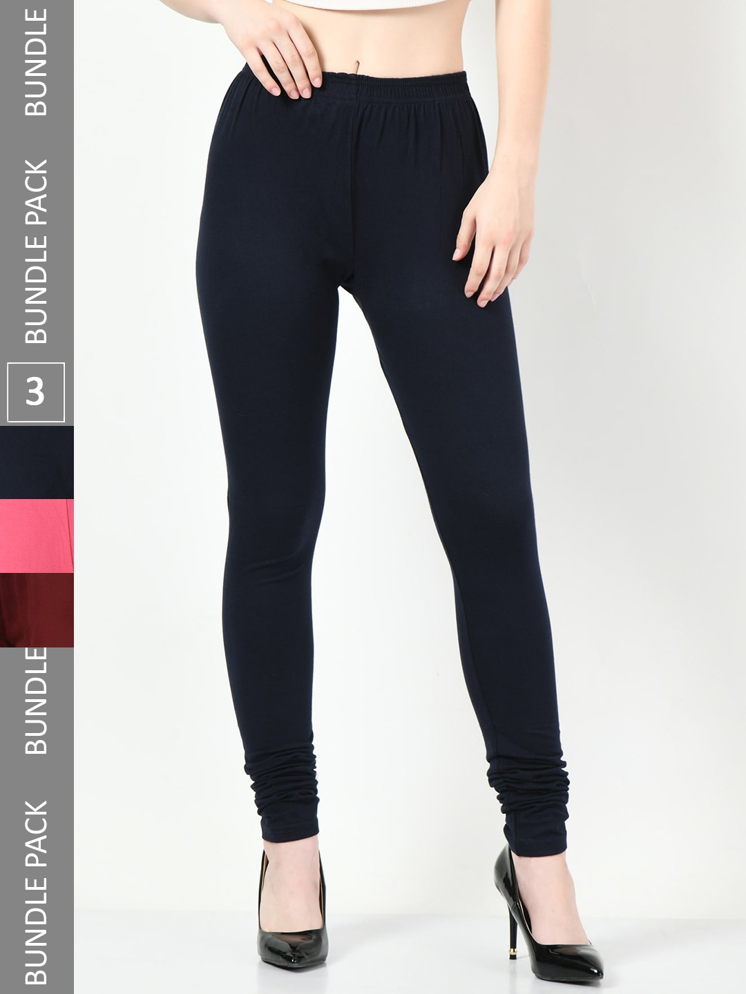 

BAESD Women Pack Of 3 Slim-Fit Churidar-Length Leggings, Black
