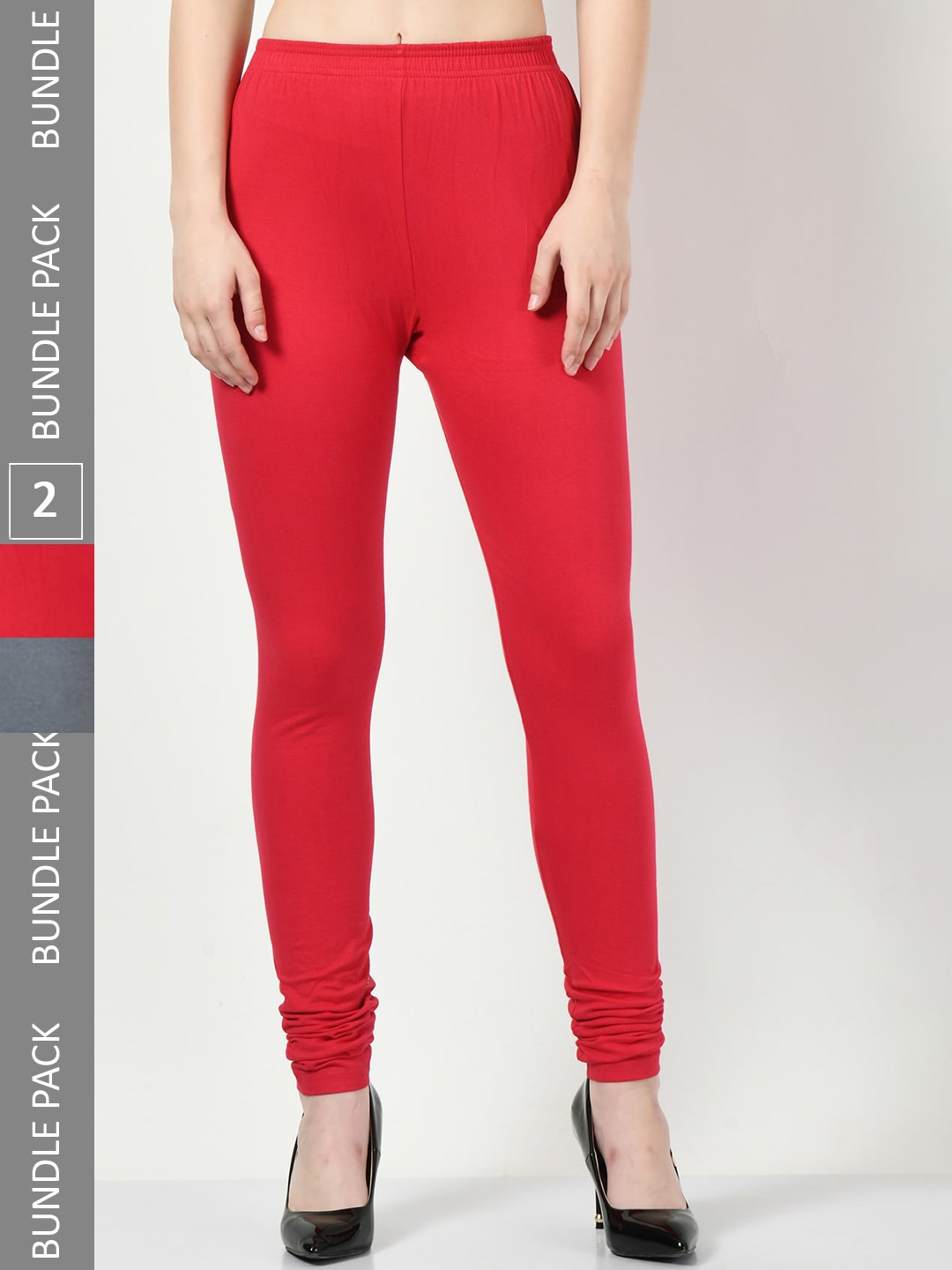 

BAESD Women Pack Of 2 Slim-Fit Churidar-Length Leggings, Red