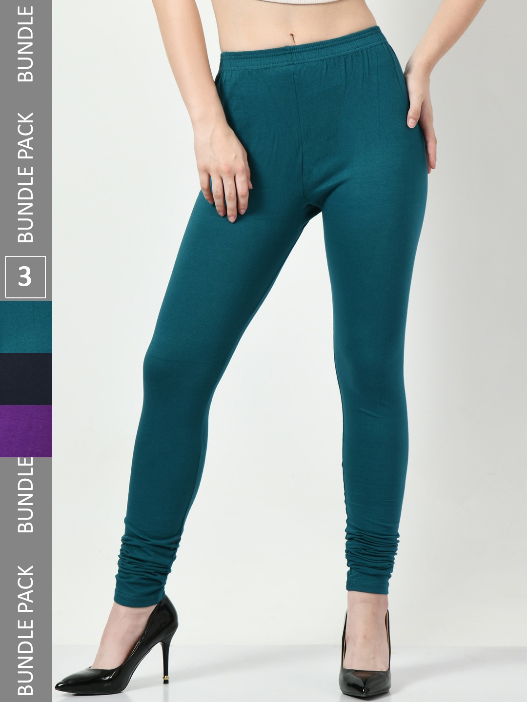 

BAESD Pack Of 3 Slim-Fit Churidar-Length Cotton Lycra Leggings, Purple
