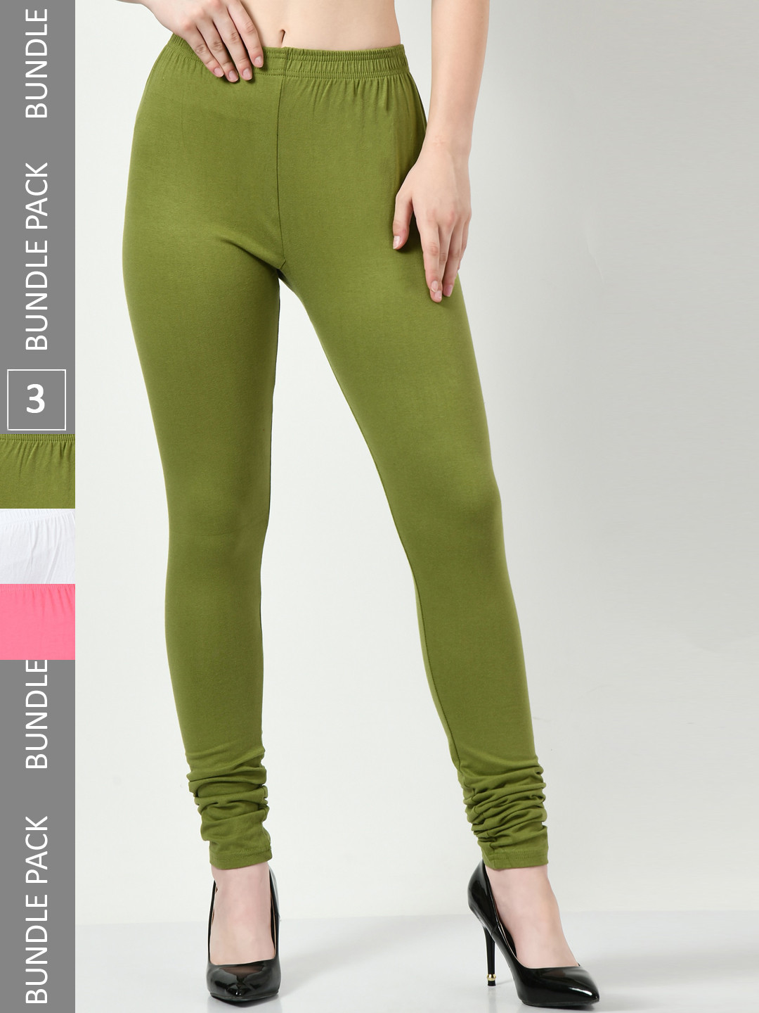 

BAESD Pack Of 3 Slim-Fit Soft Churidar-Length Cotton Leggings, Green