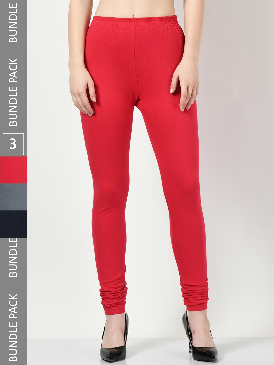 

BAESD Pack Of 3 Churidar Length Leggings, Red