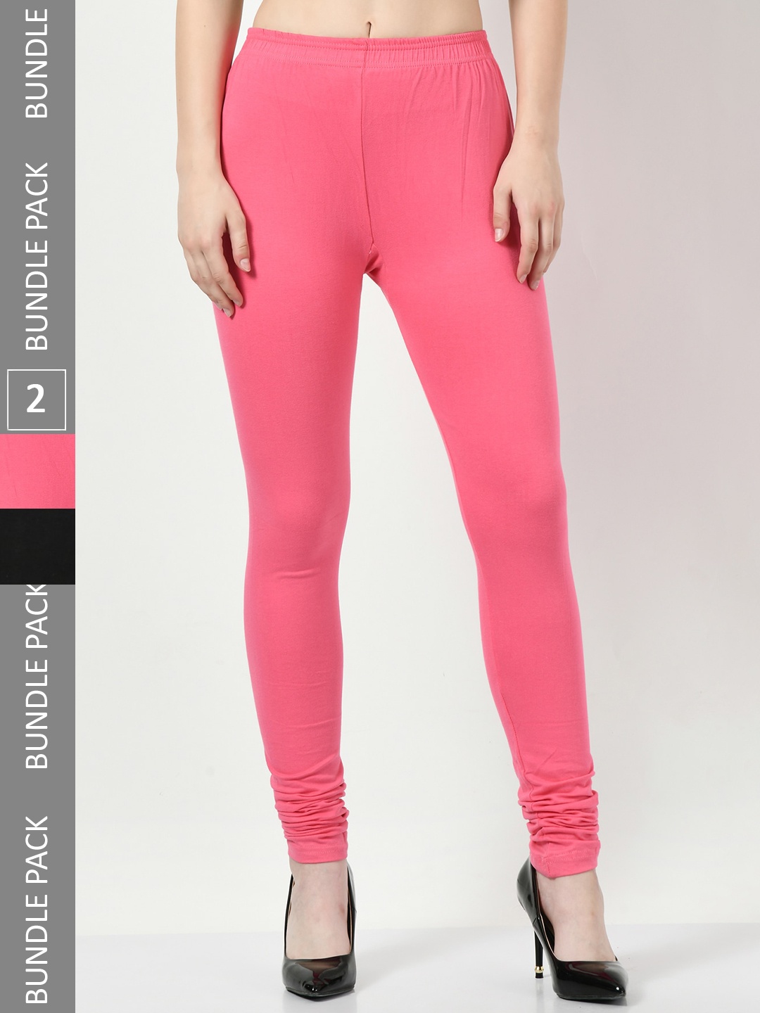 

BAESD Pack Of 2 Churidar Length Cotton Lycra Leggings, Pink
