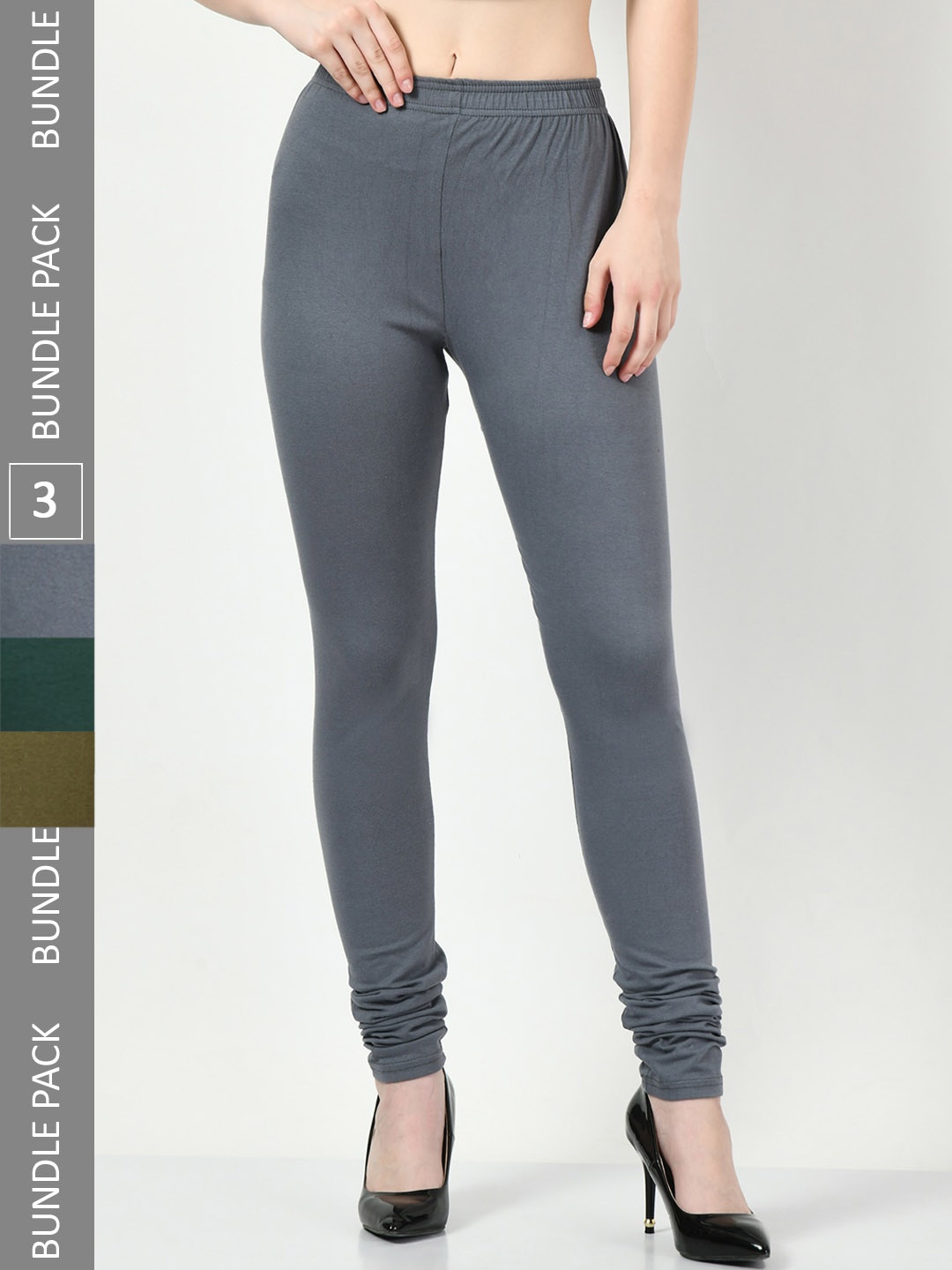 

BAESD Pack Of 3 Cotton Lycra Churidar-Length Leggings, Grey