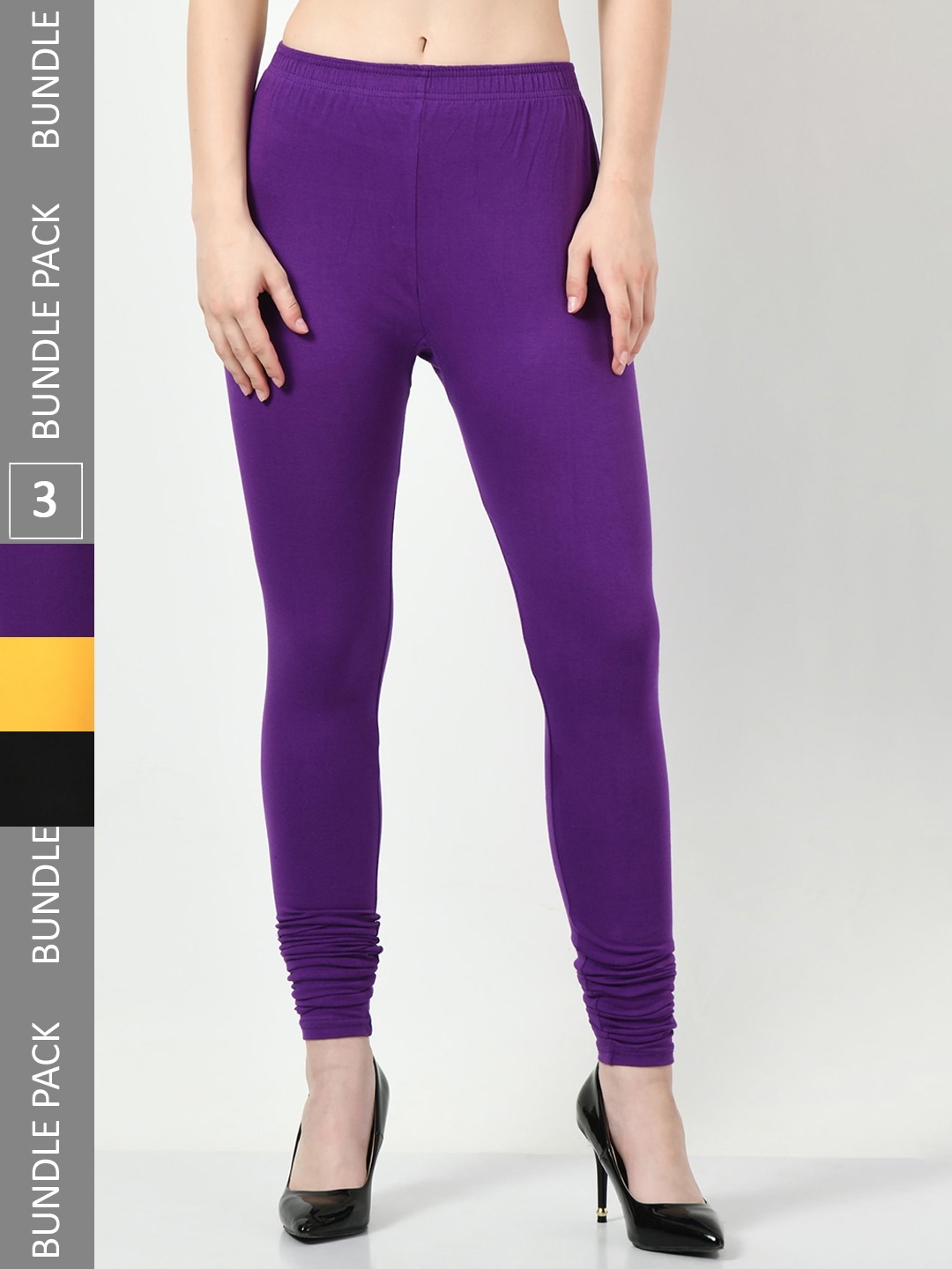 

BAESD Pack Of 3 Slim-Fit Churidar-Length Leggings, Purple