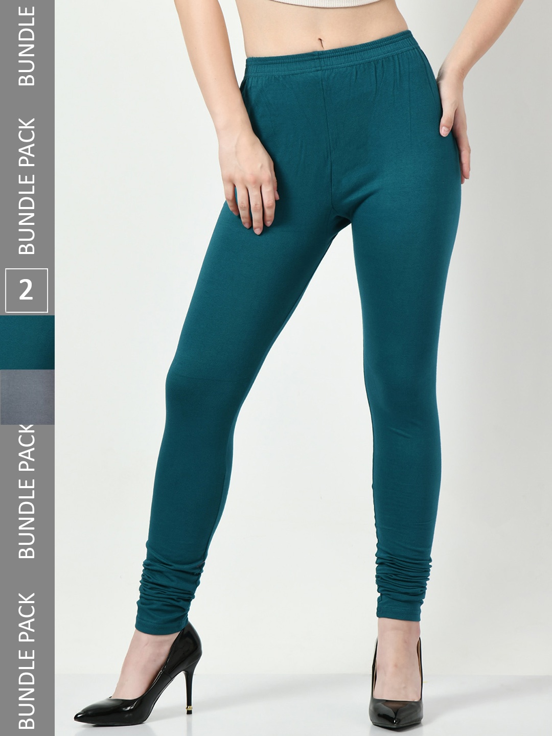 

BAESD Pack Of 2 Slim-Fit Churidar-Length Cotton Lycra Leggings, Grey