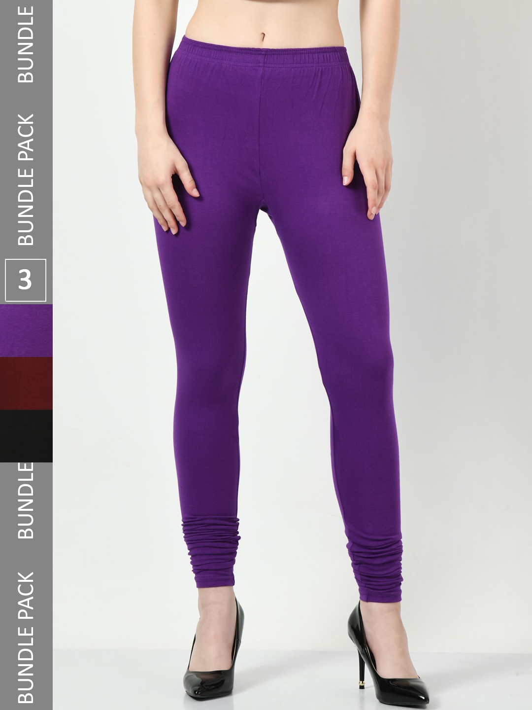 

BAESD Women Pack Of 3 Churidar-Length Leggings, Purple