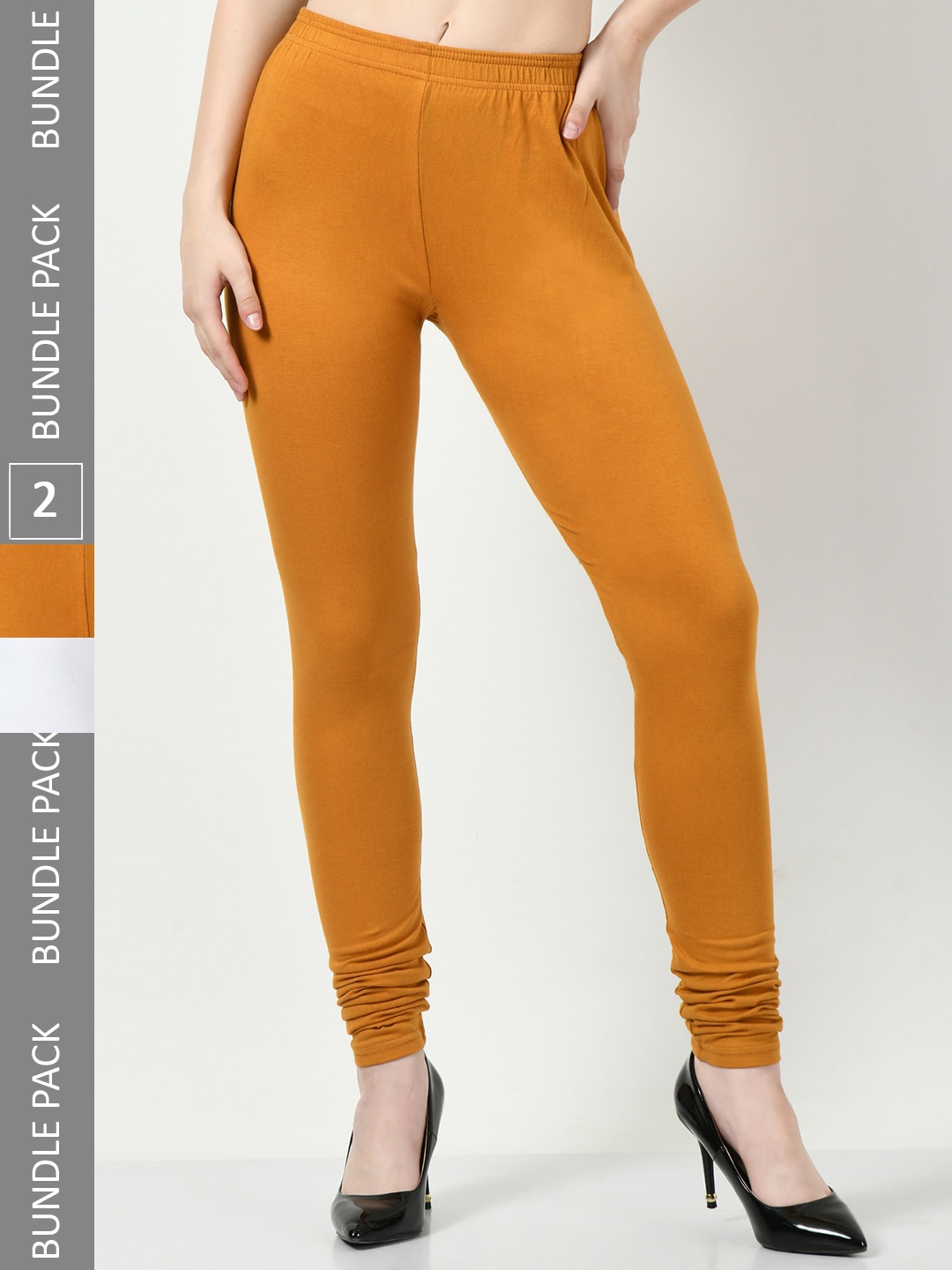 

BAESD Women Pack Of 2 Churidar-Length Leggings, Mustard