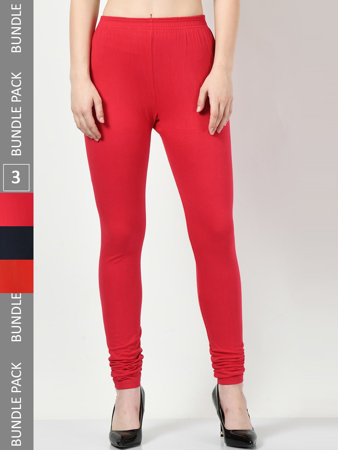 

BAESD Pack Of 3 Churidar Length Soft Cotton Lycra Leggings, Coral
