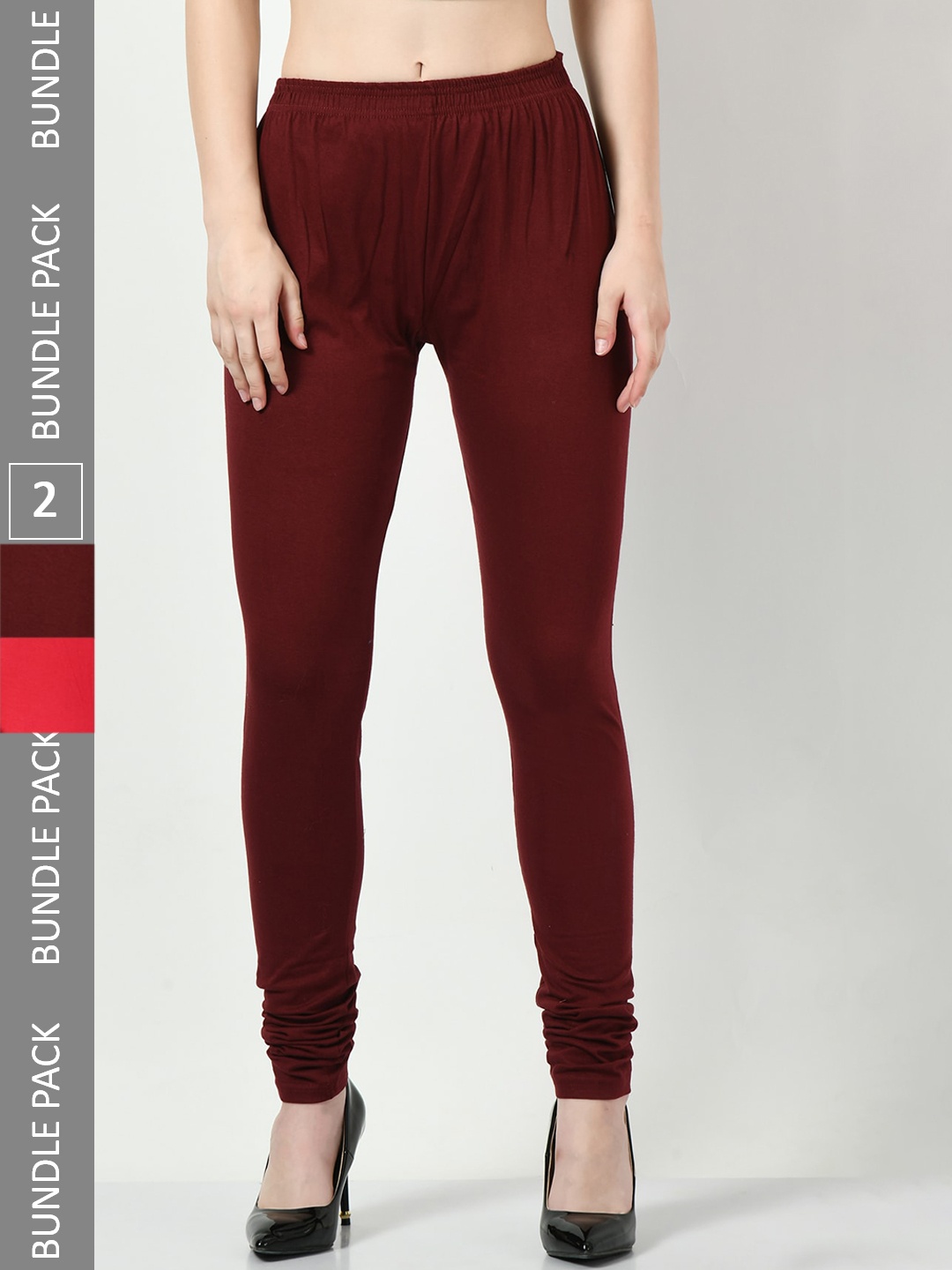 

BAESD Pack Of 3 Slim-Fit Cotton Lycra Churidar-Length Leggings, Red