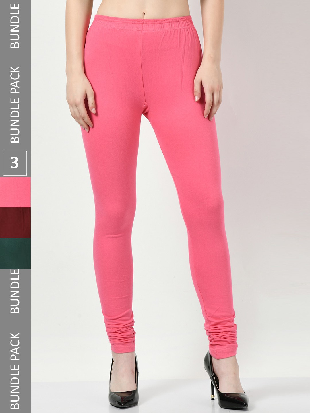 

BAESD Pack Of 3 Cotton Lycra Churidar-Length Leggings, Pink