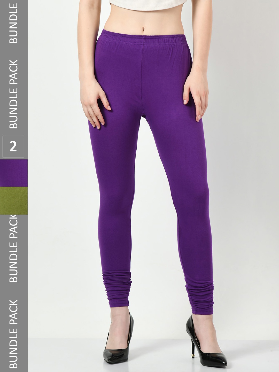 

BAESD Pack Of 2 Churidar-Length Cotton Lycra Leggings, Purple
