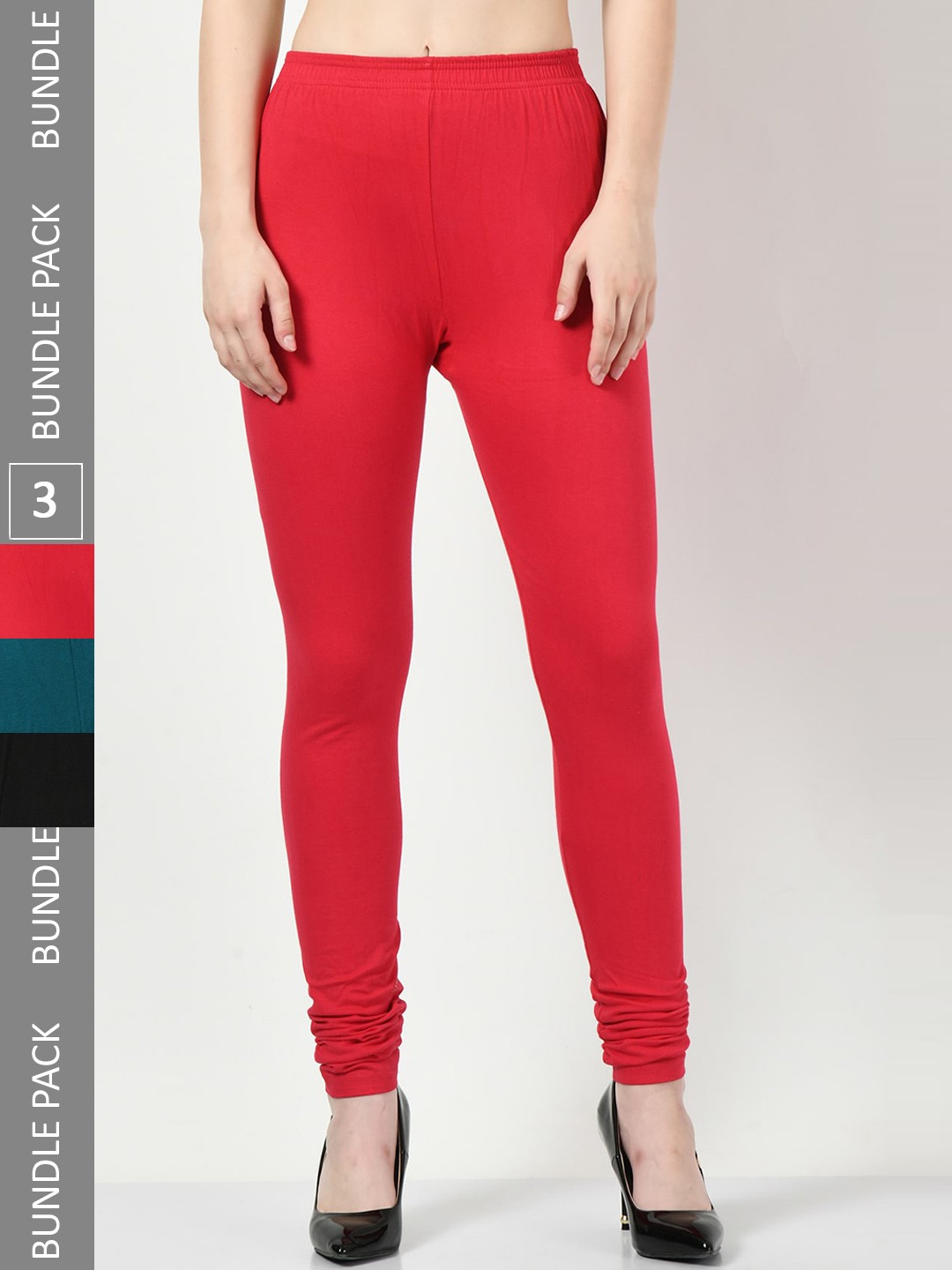 

BAESD Pack Of 3 Churidar-Length Cotton Lycra Leggings, Red
