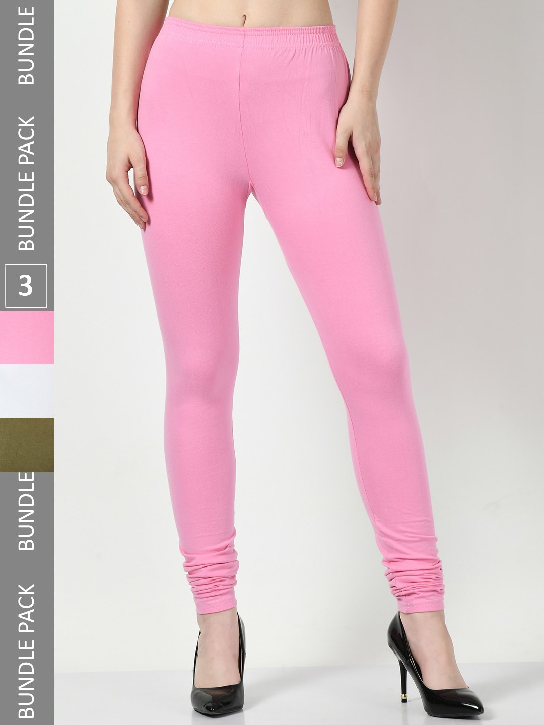 

BAESD Pack Of 3 Churidar Length Cotton Lycra Leggings, Pink