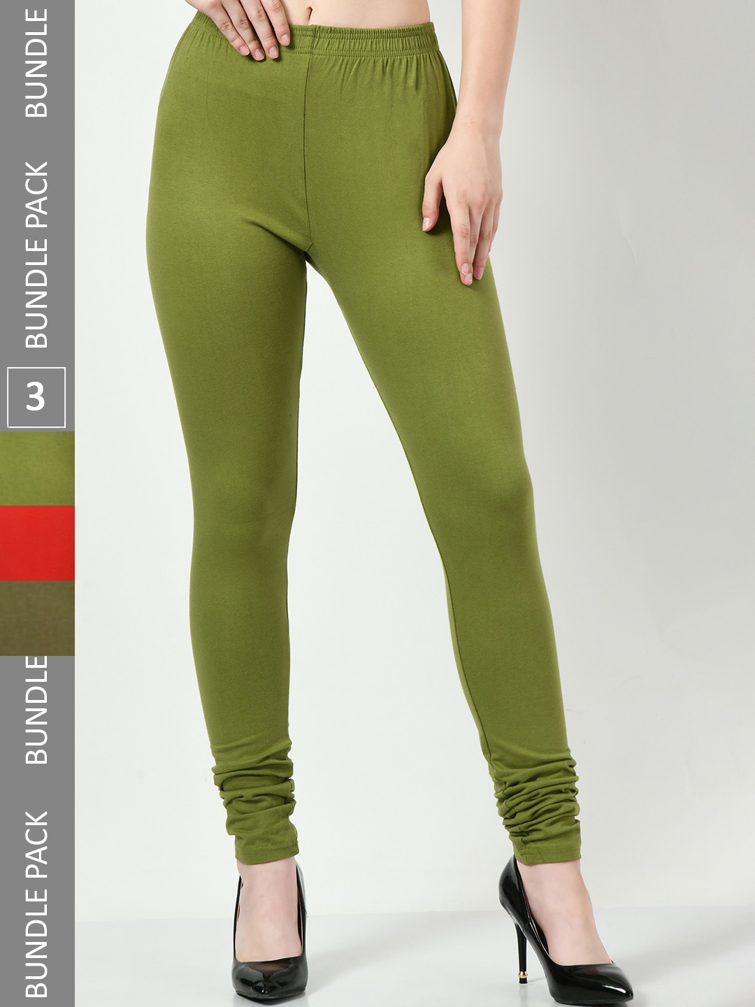 

BAESD Pack Of 3 Slim-Fit Soft Churidar-Length Leggings, Green