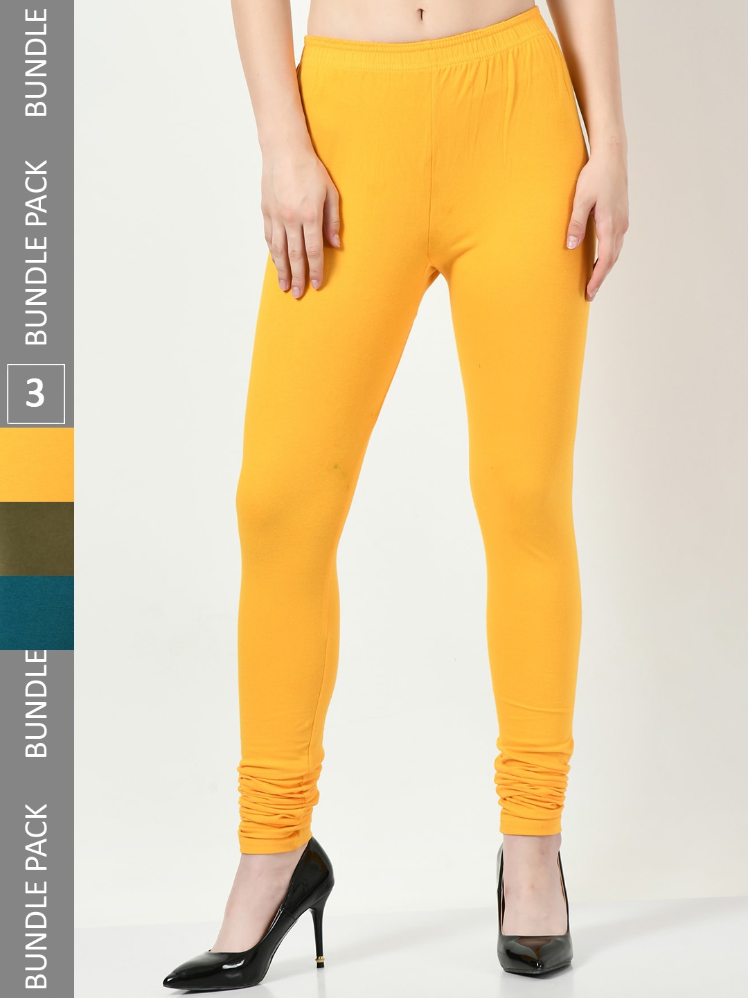 

BAESD Pack Of 3 Slim-Fit Churidar-Length Leggings, Yellow
