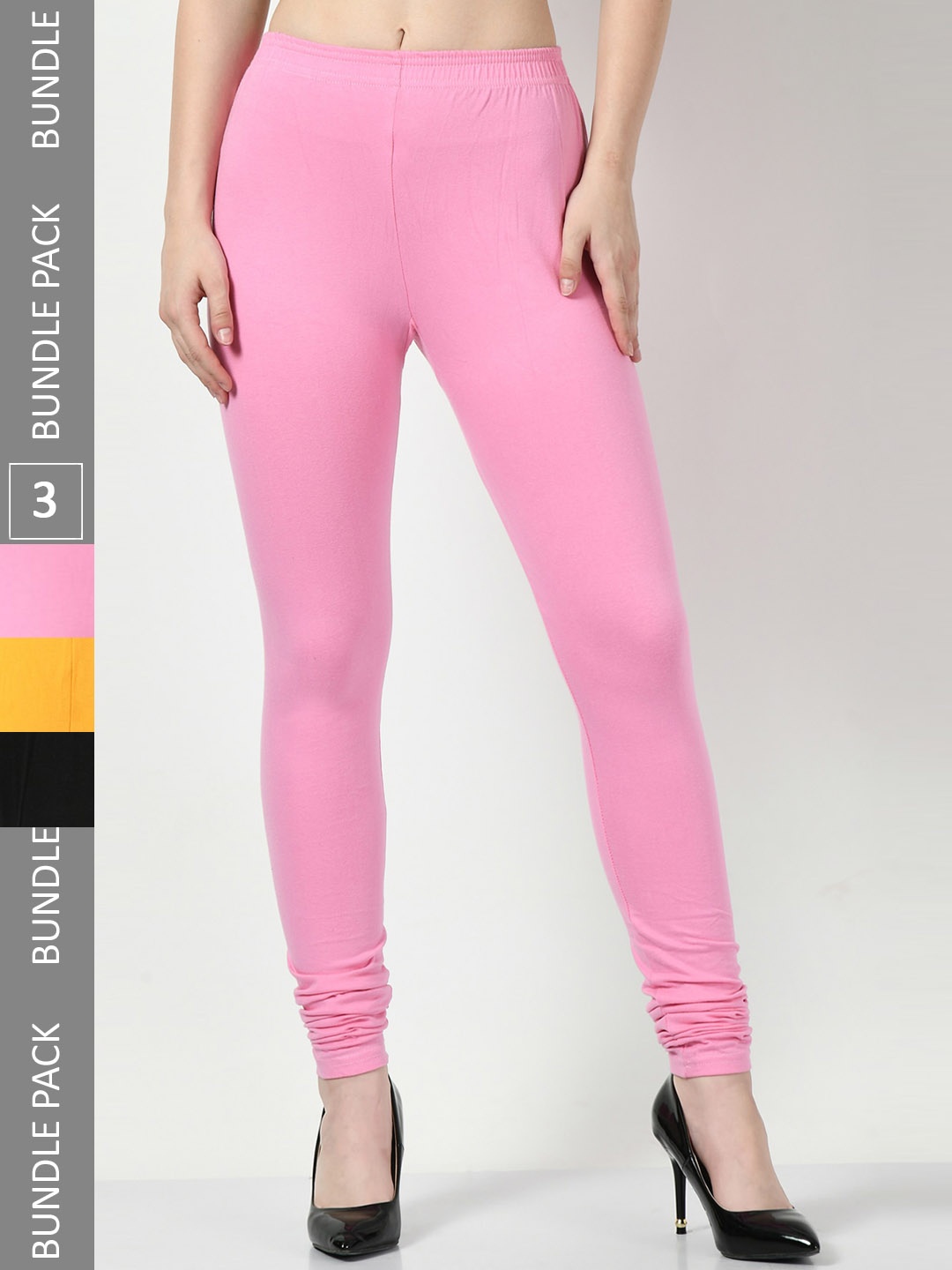 

BAESD Pack Of 3 Cotton Lycra Churidar-Length Leggings, Pink