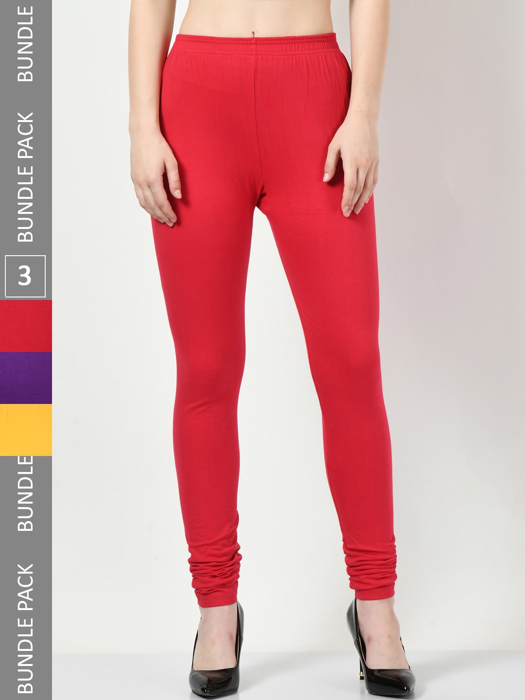 

BAESD Pack Of 3 Churidar Length Cotton Leggings, Red