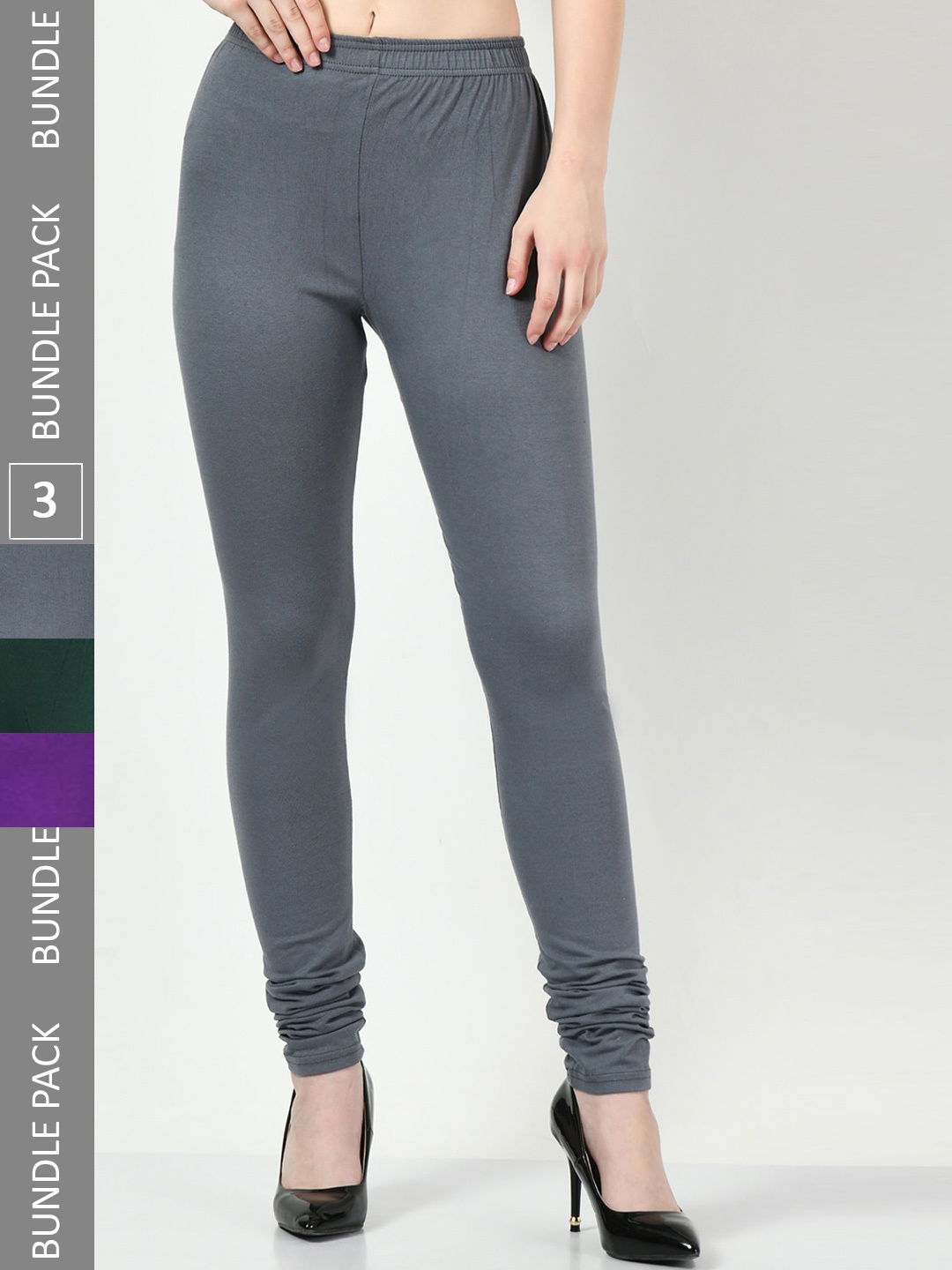 

BAESD Women Pack Of 3 Churidar-Length Leggings, Grey