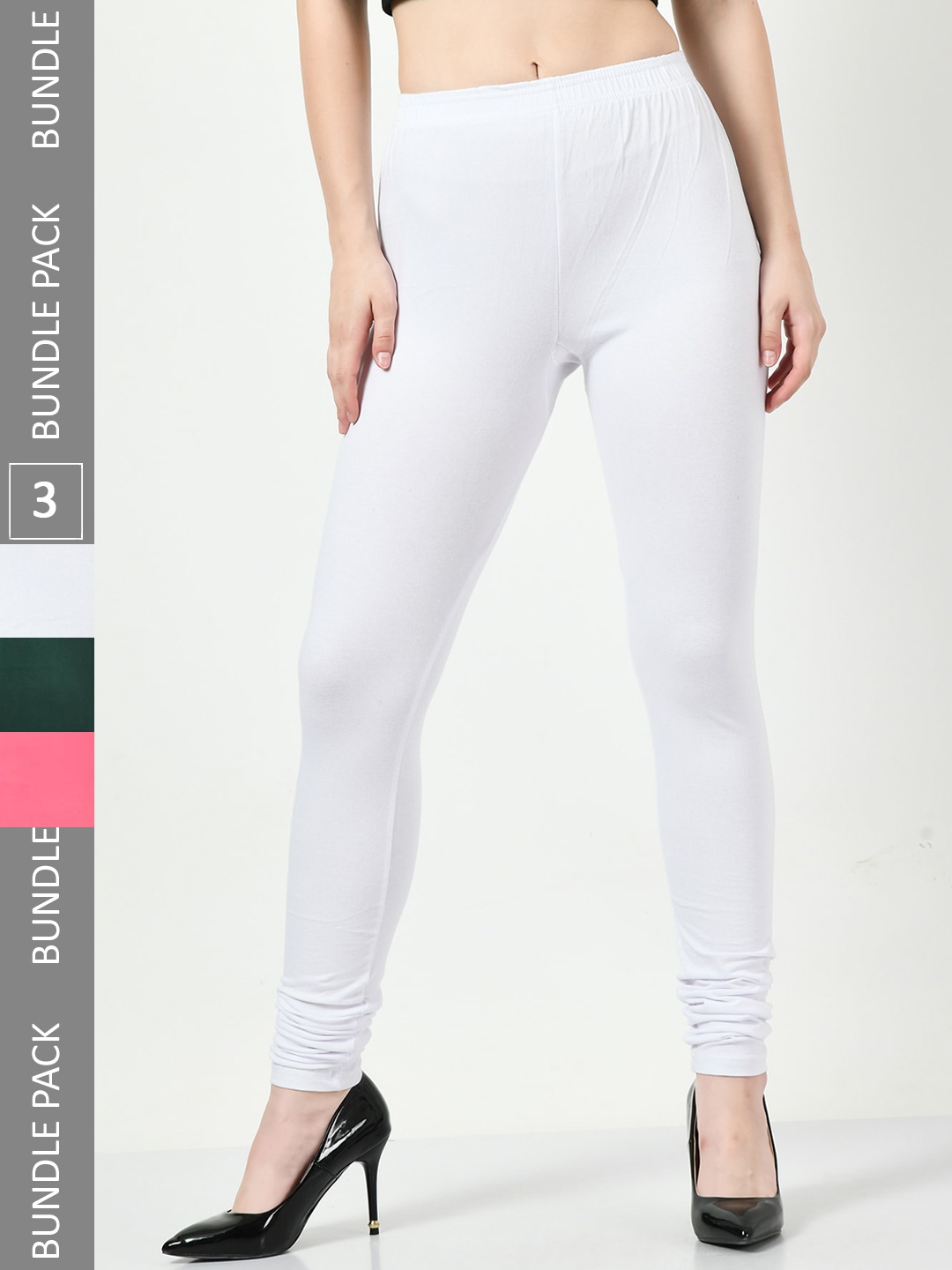 

BAESD Pack Of 3 Slim-Fit Soft Cotton Churidar-Length Leggings, White
