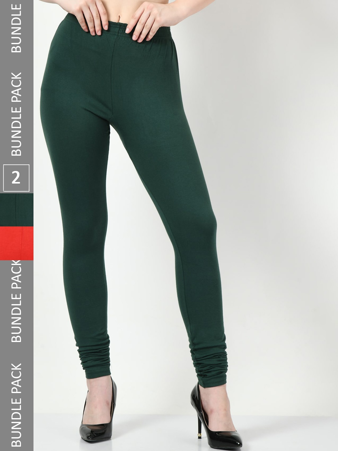 

BAESD Pack Of 2 Slim-Fit Soft Churidar-Length Cotton Leggings, Green