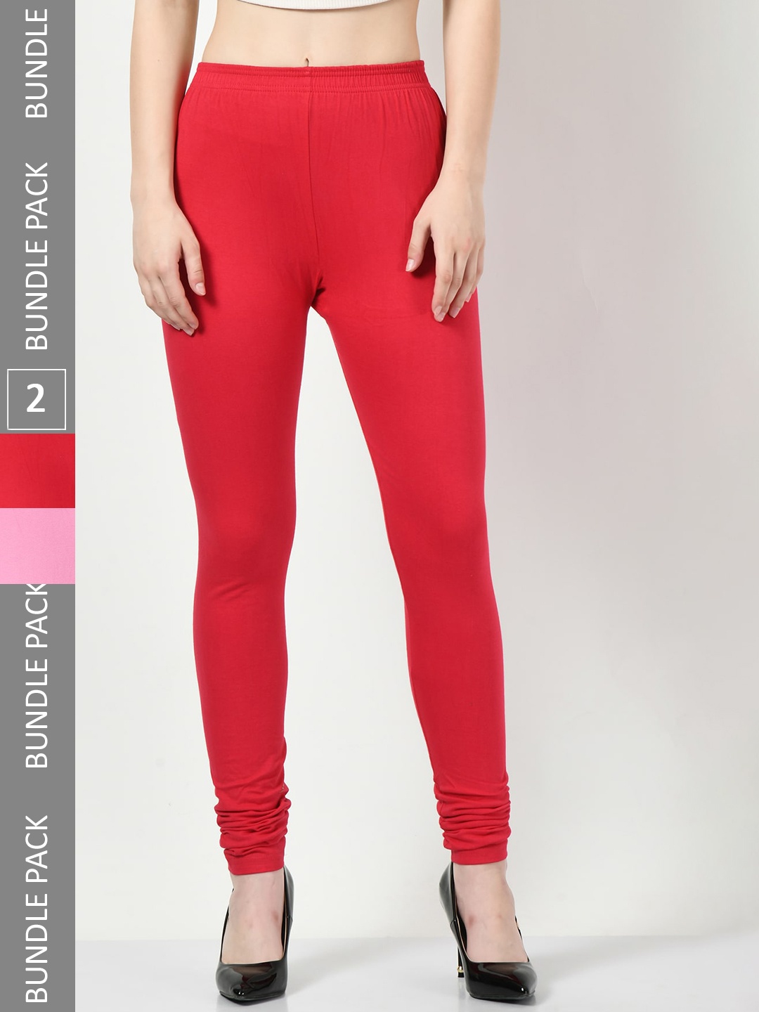 

BAESD Pack Of 2 Churidar-Length Cotton Leggings, Red