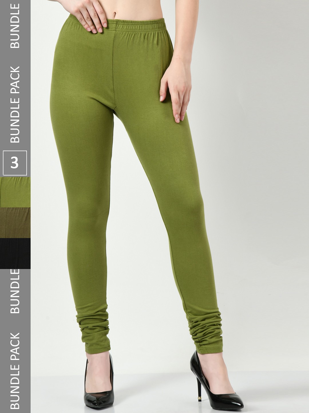 

BAESD Pack Of 3 Slim-Fit Churidar Length Leggings, Olive