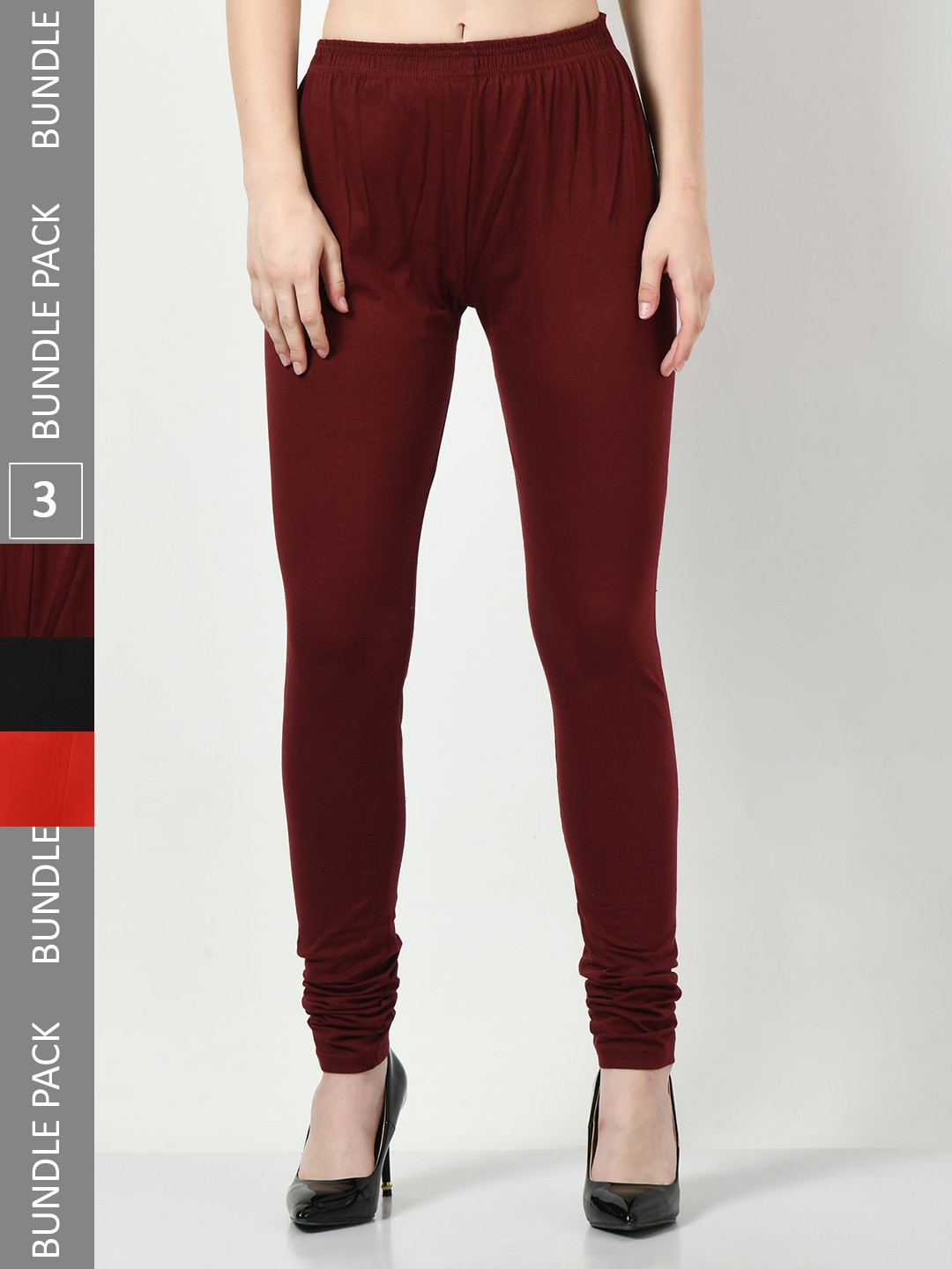

BAESD Pack Of 3 Chudidar Length Leggings, Maroon