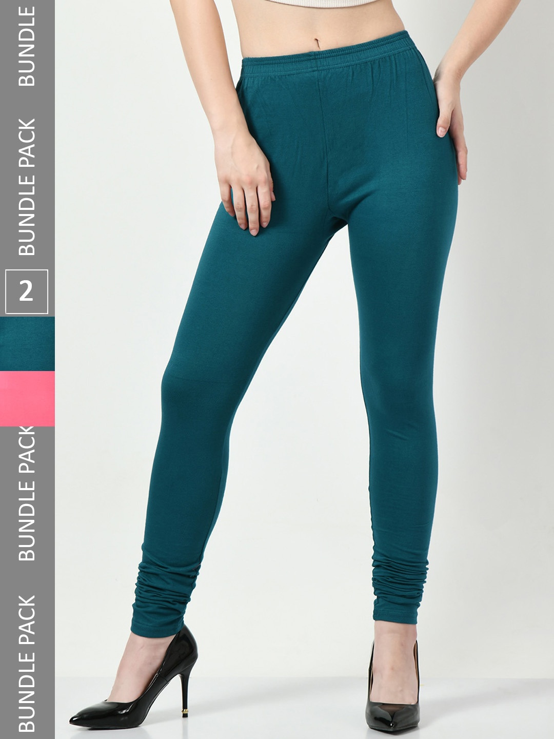 

BAESD Pack Of 2 Churidar Length Cotton Lycra Leggings, Teal