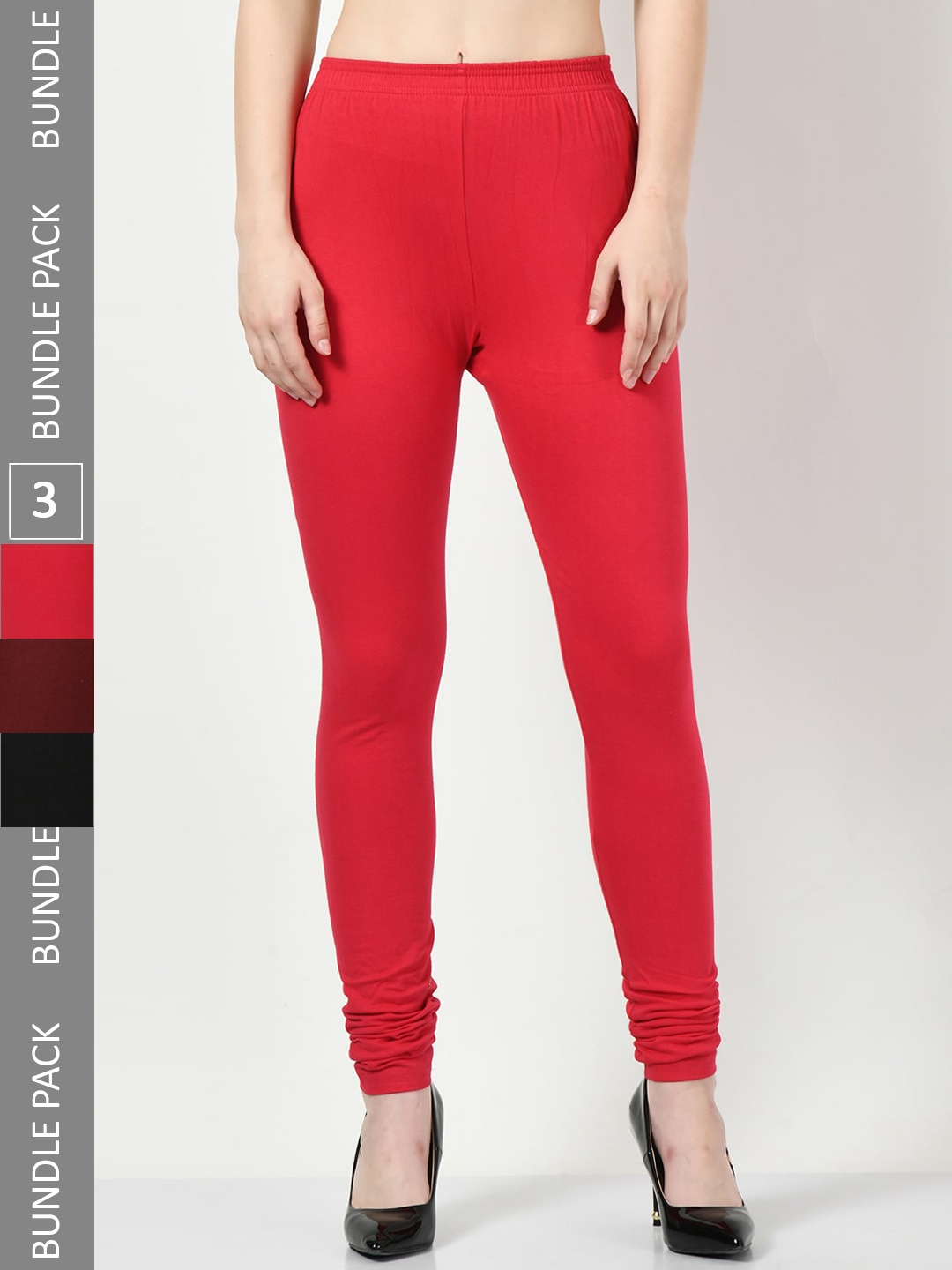 

BAESD Pack Of 3 Churidar Length Leggings, Red