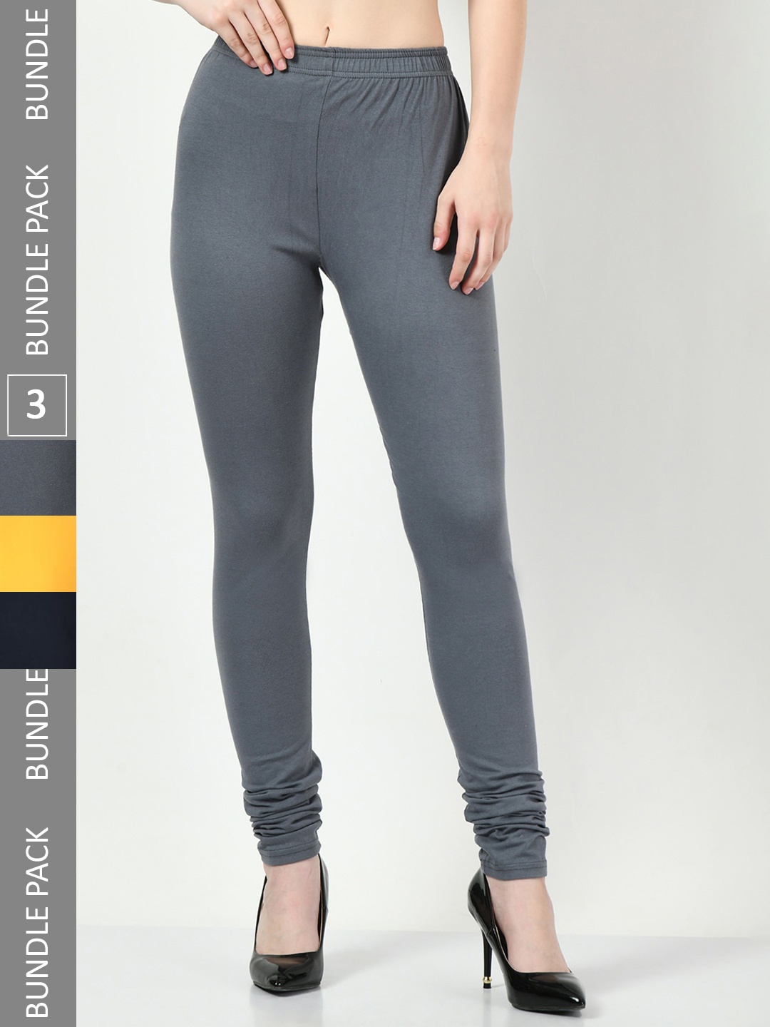 

BAESD Pack Of 3 Slim-Fit Soft Churidar-Length Leggings, Grey